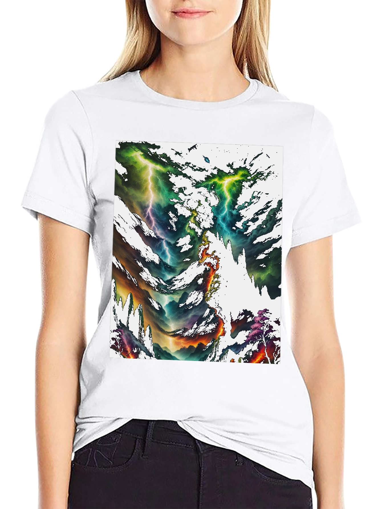 Abstract Lightning Bolt Graphic Print Black Tee