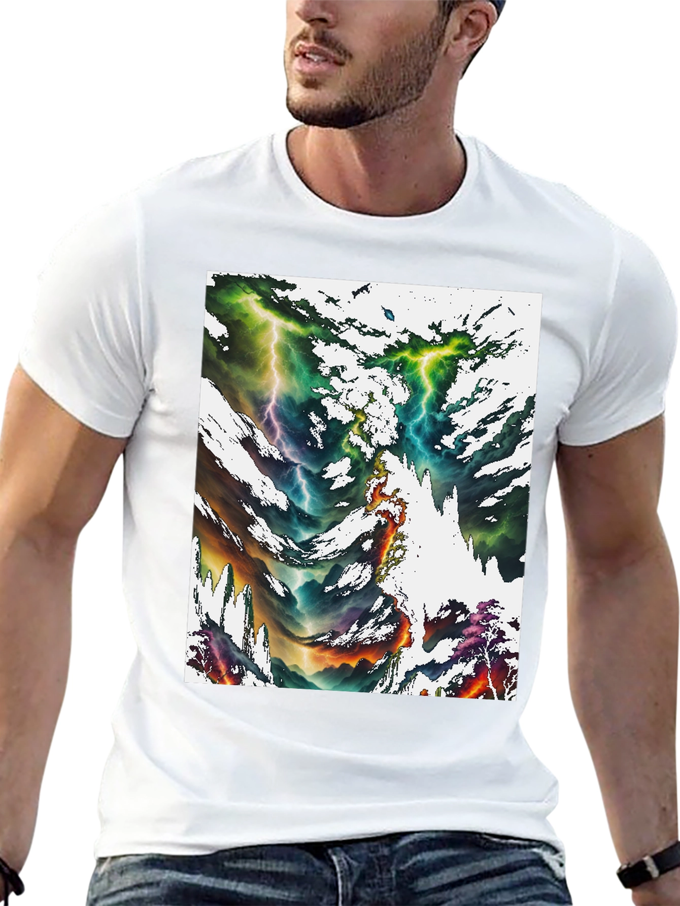 Abstract Lightning Bolt Graphic Print Black Tee