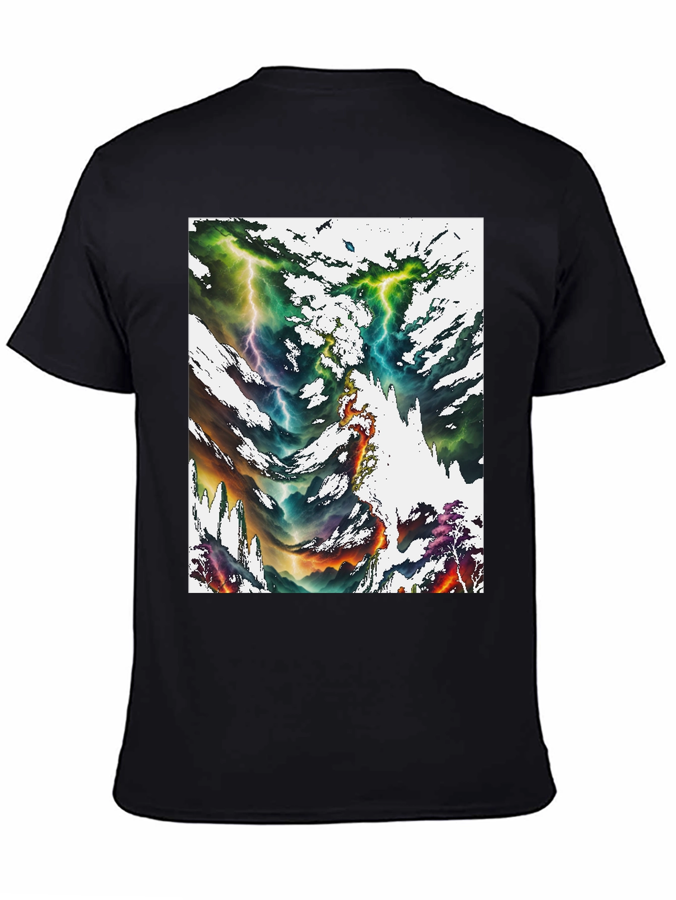 Abstract Lightning Bolt Graphic Print Black Tee