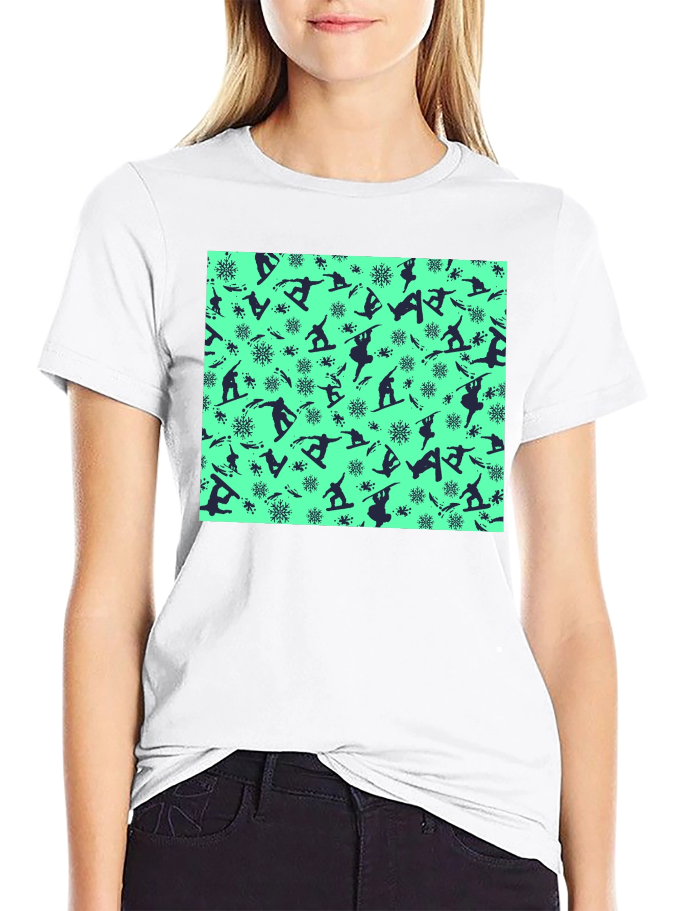 Snowboarder Pattern Black T-Shirt
