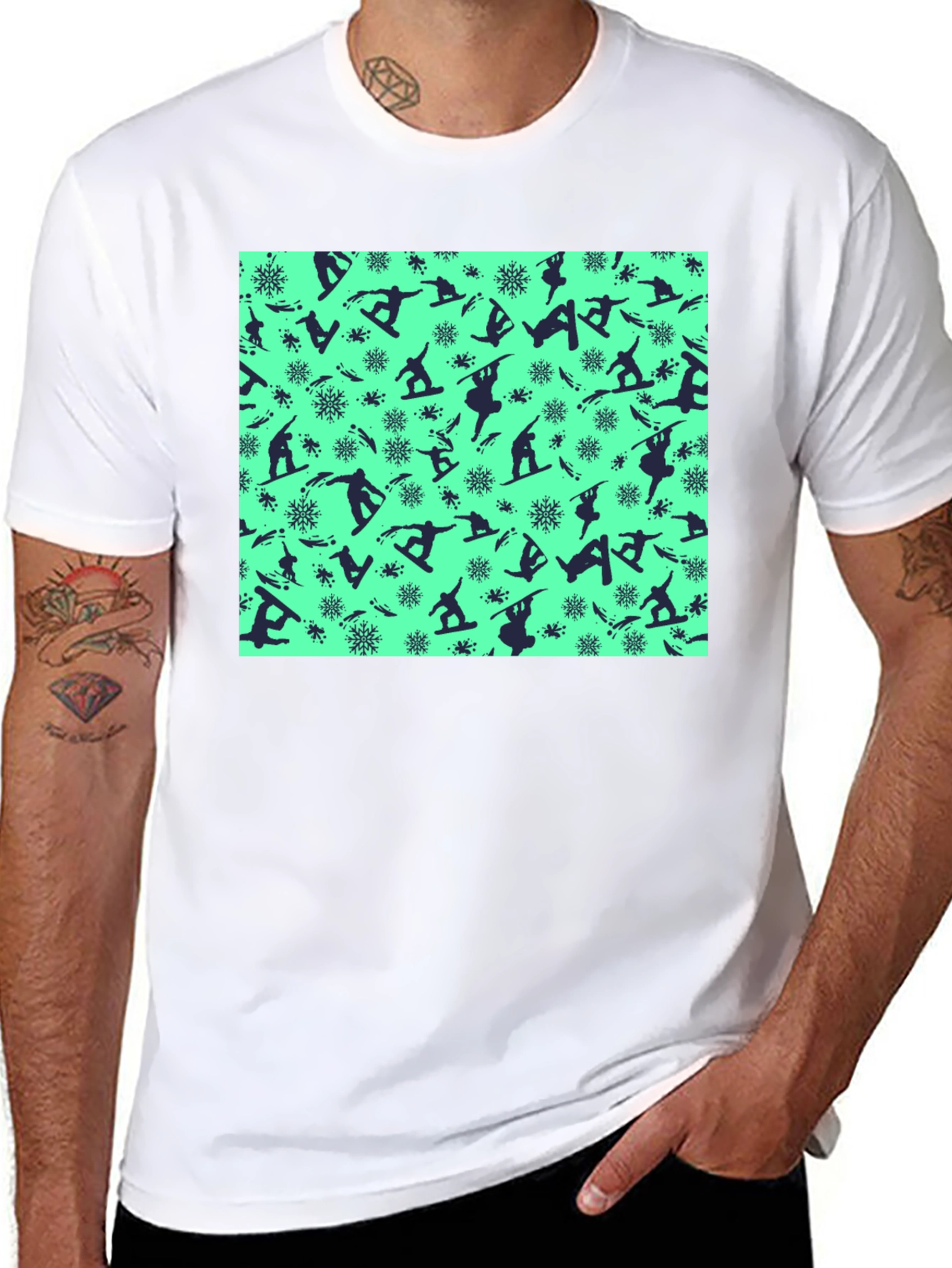 Snowboarder Pattern Black T-Shirt