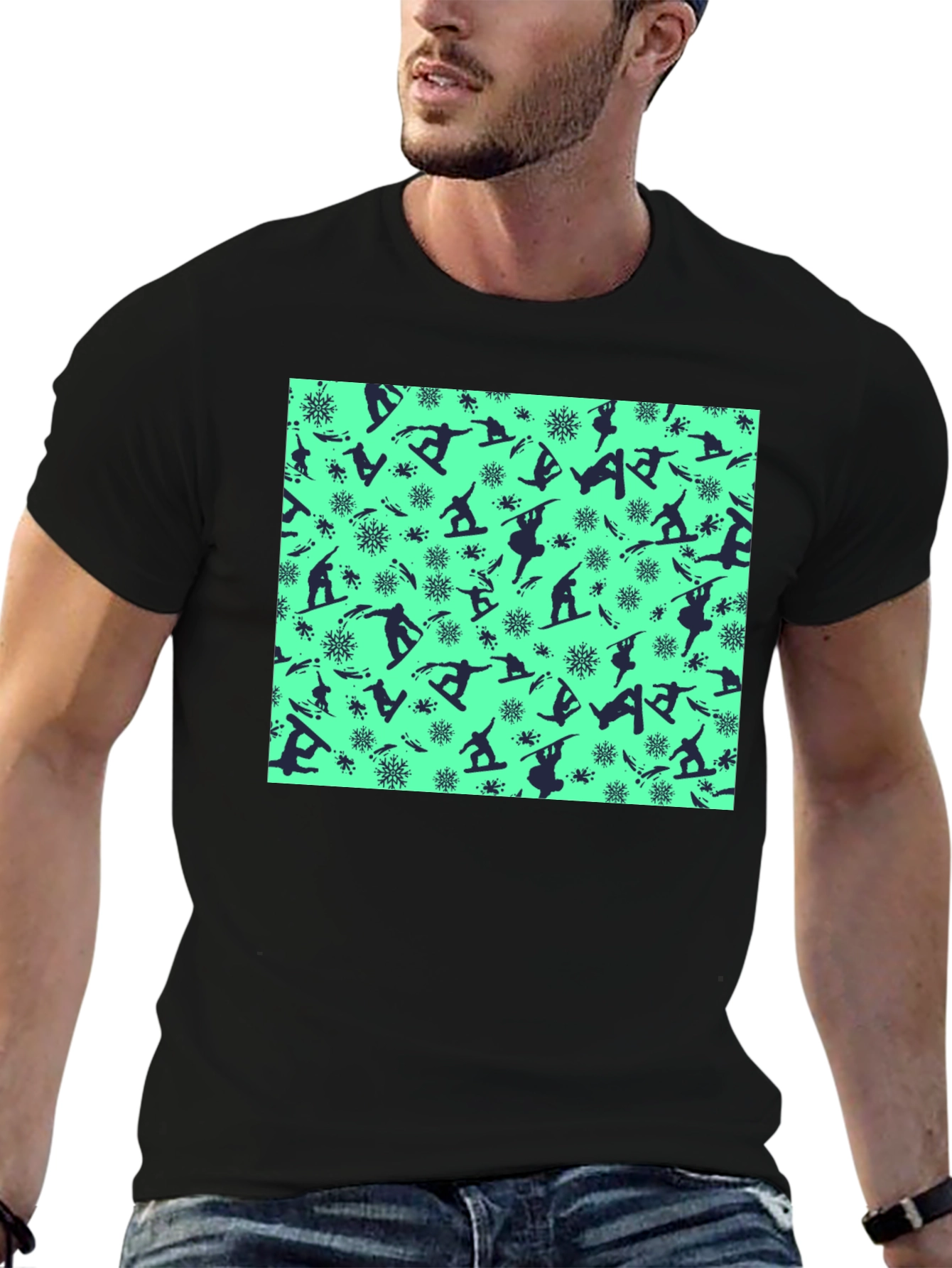 Snowboarder Pattern Black T-Shirt