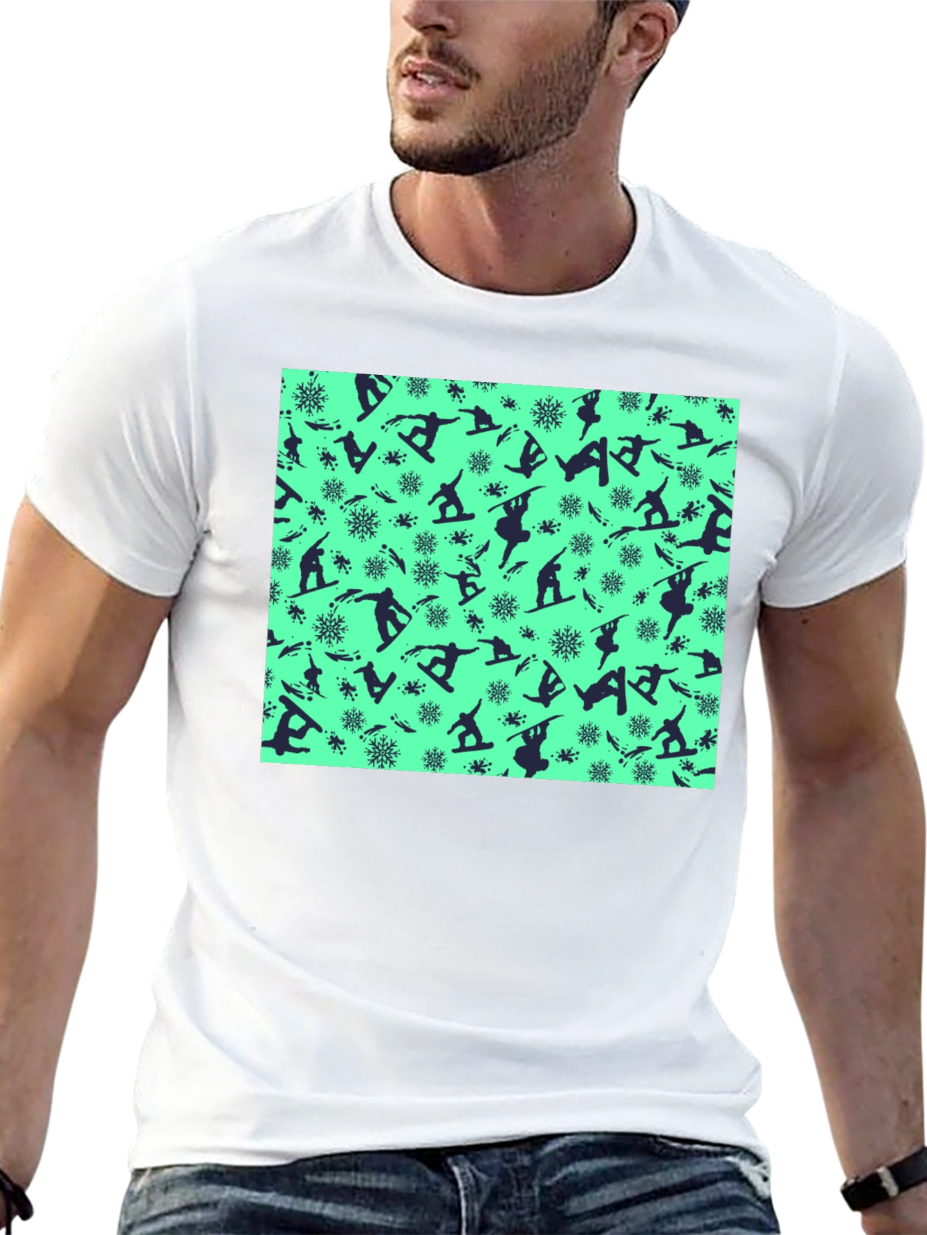 Snowboarder Pattern Black T-Shirt
