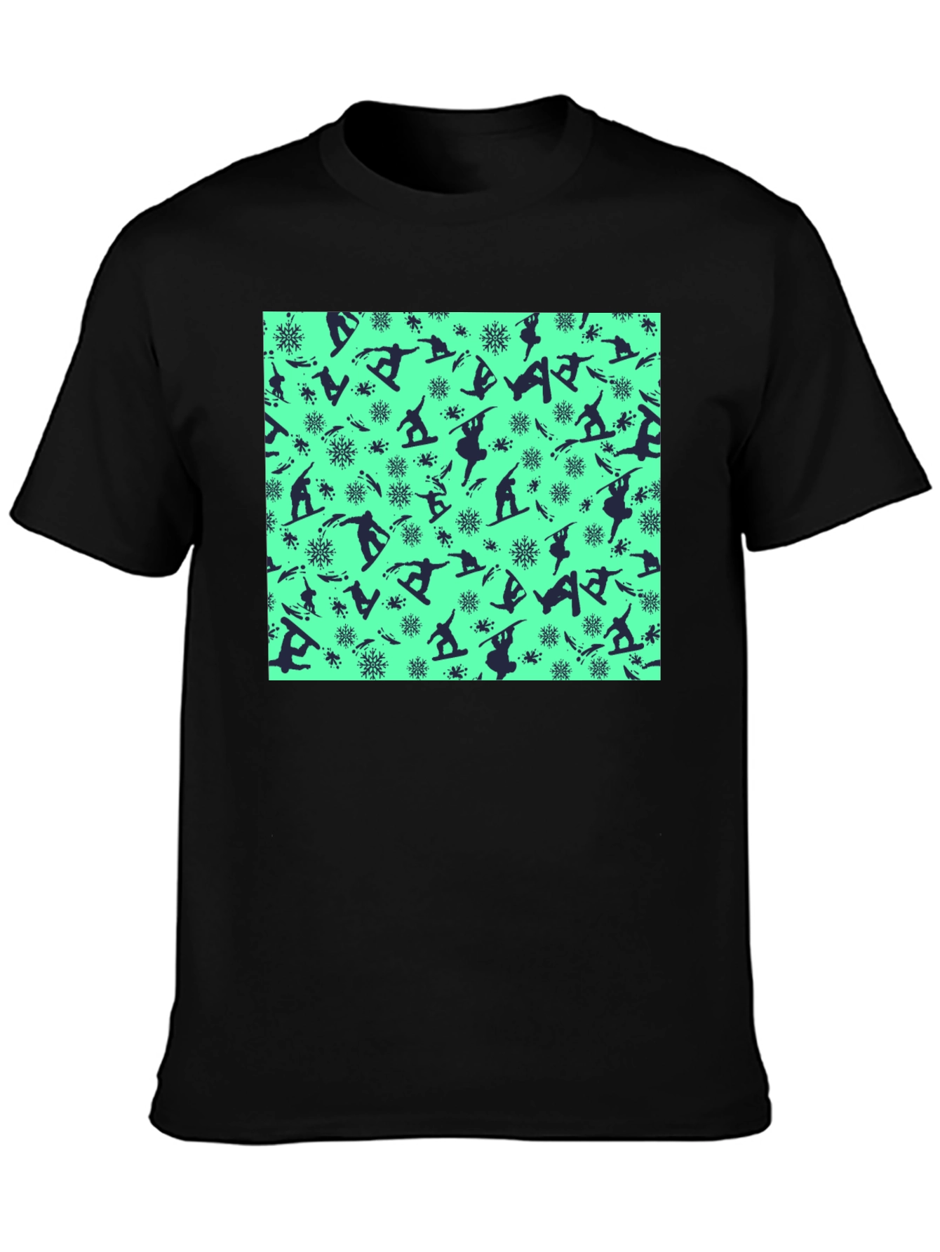 Snowboarder Pattern Black T-Shirt