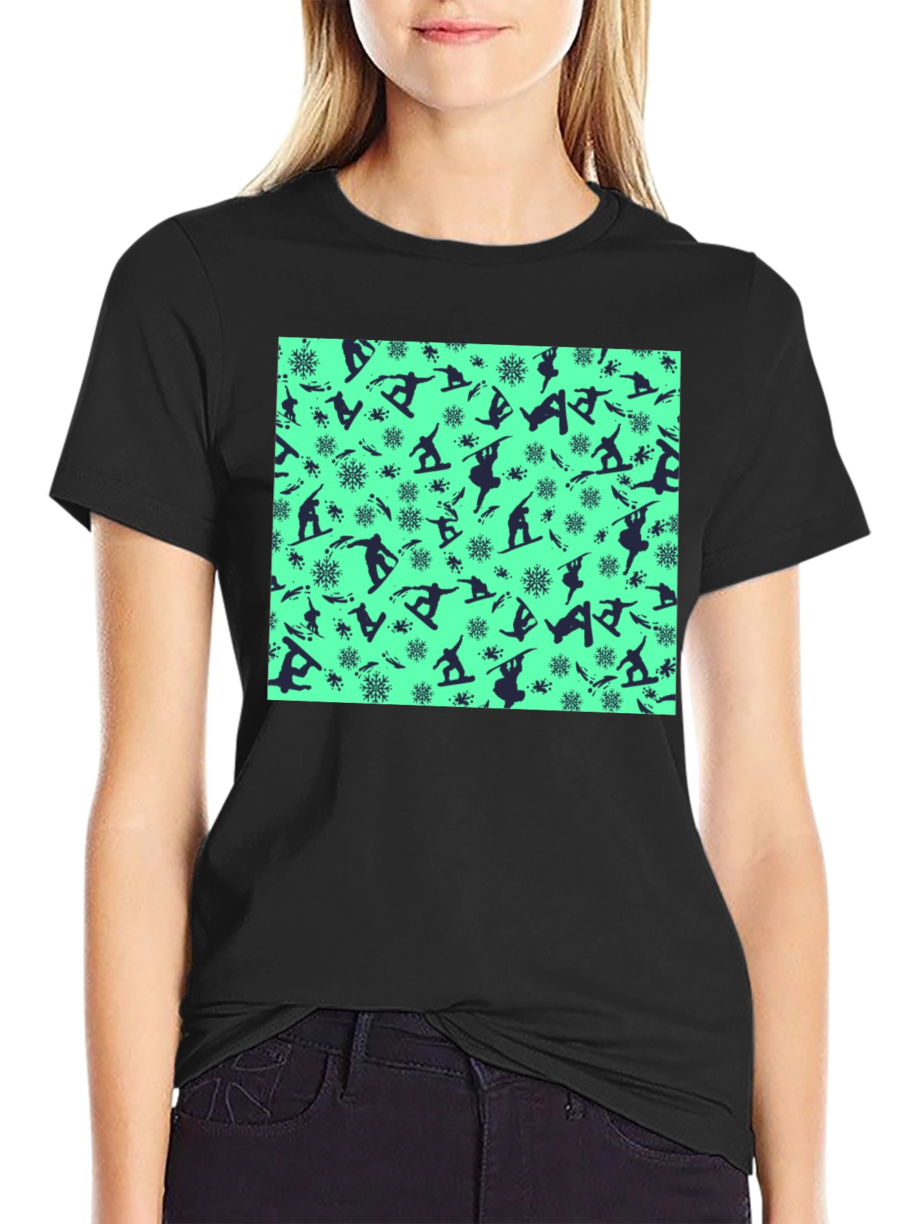 Snowboarder Pattern Black T-Shirt