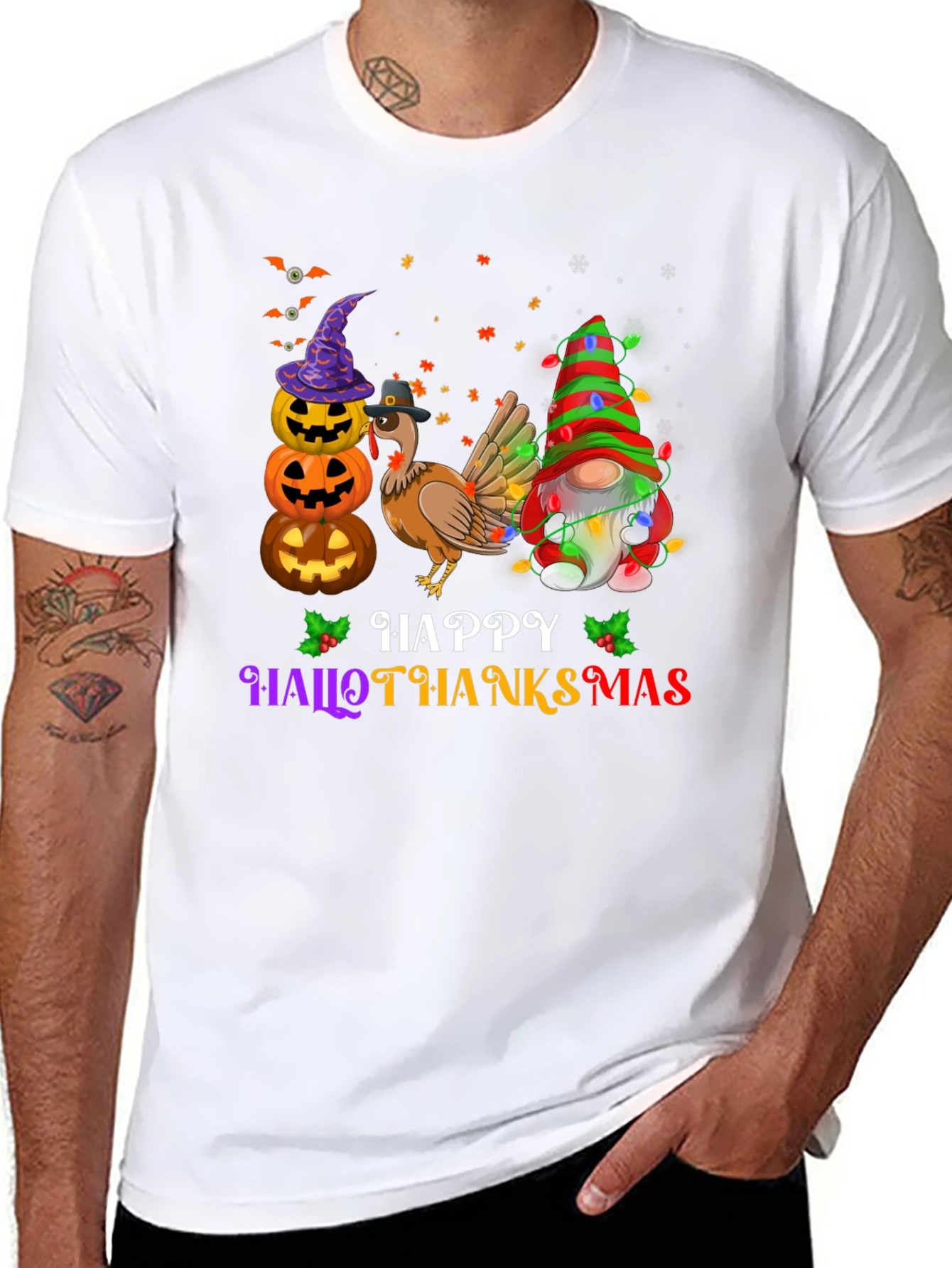 HalloThanksMas Festive Graphic T-Shirt