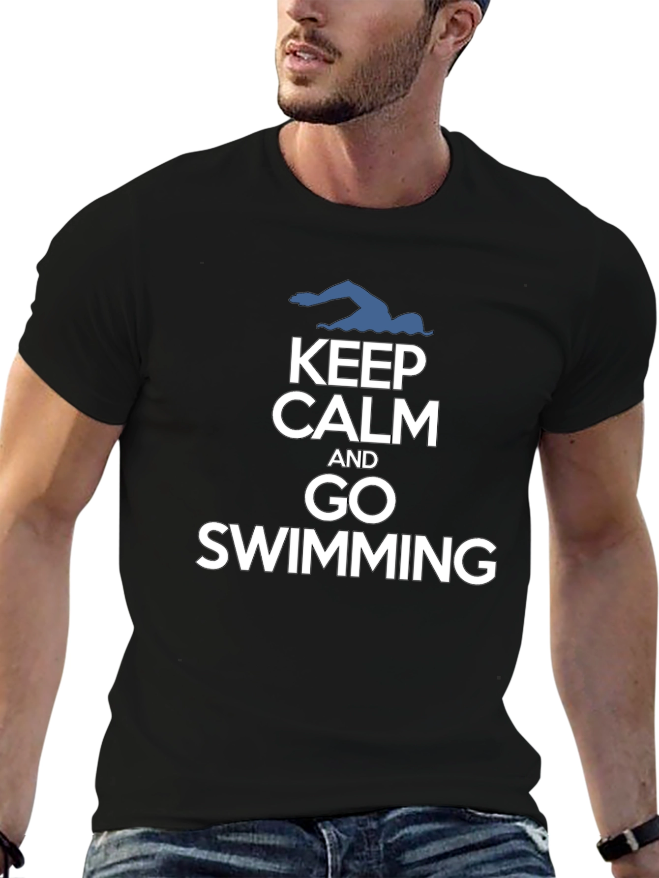 Keep Calm and Go Swimming Black T-Shirt