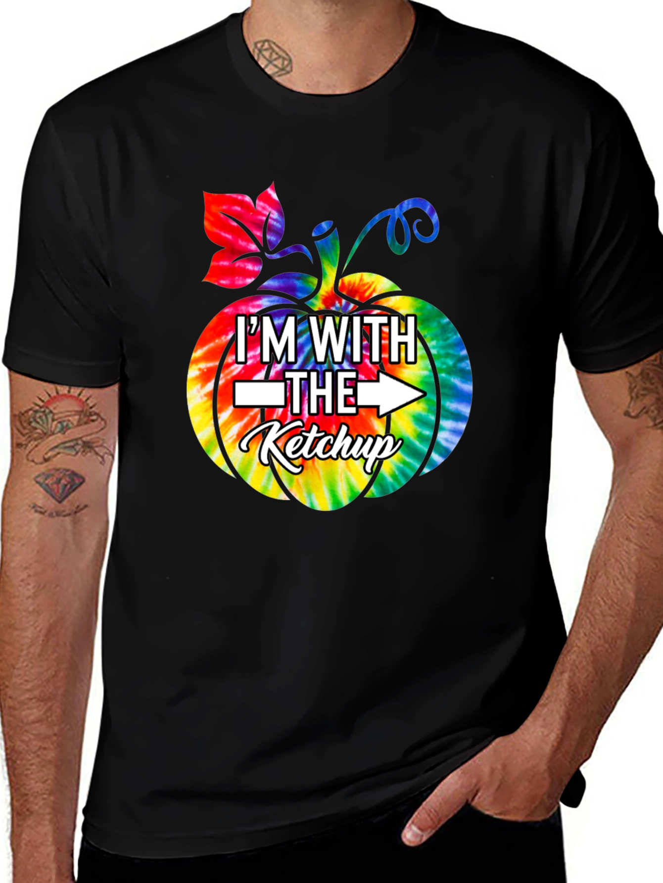 Im With The Ketchup Tie Dye Pumpkin Graphic T-Shirt