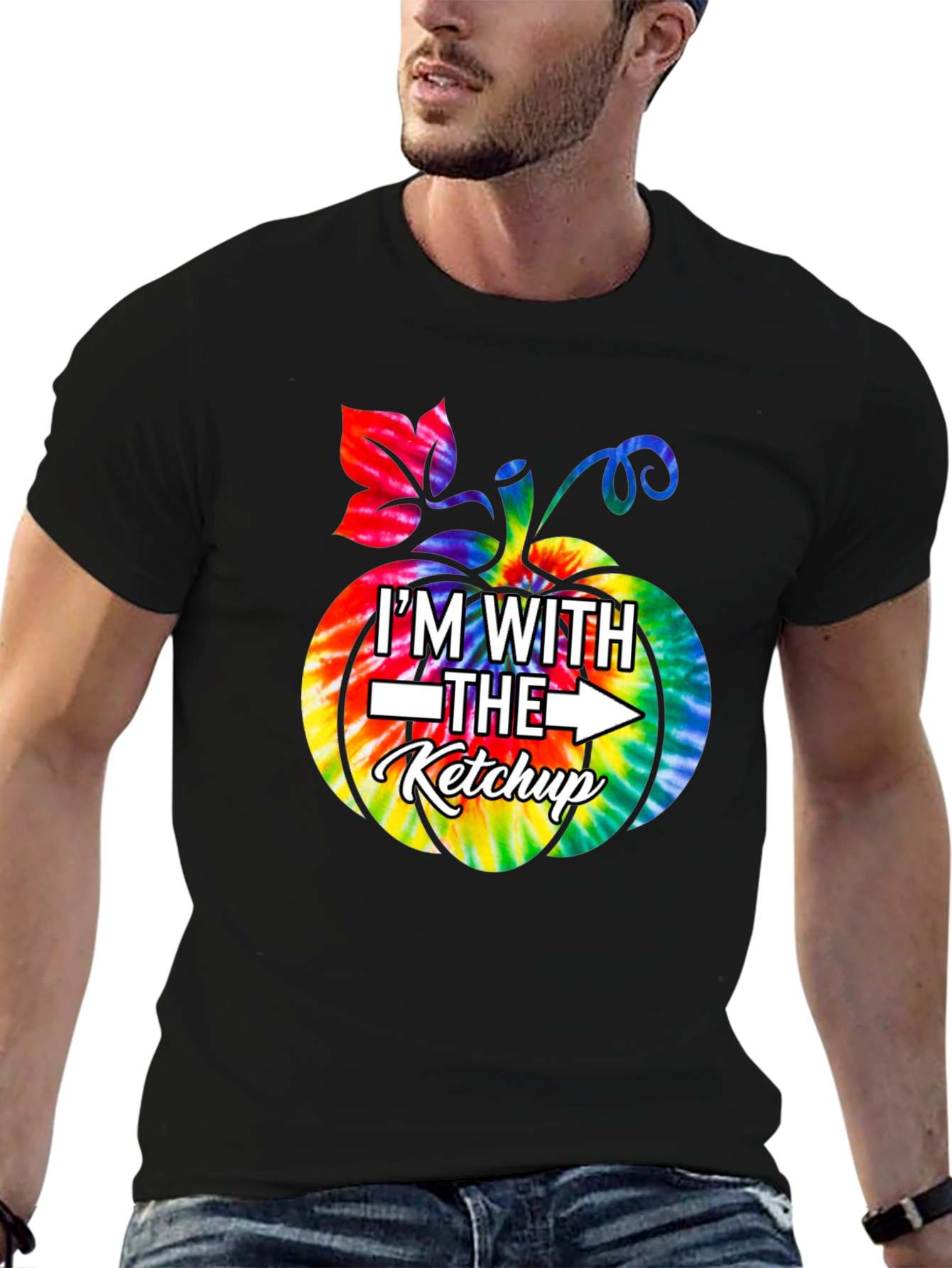 Im With The Ketchup Tie Dye Pumpkin Graphic T-Shirt