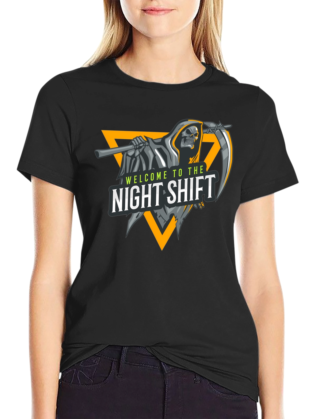 Night Shift Reaper Graphic Tee - Black Cotton T-Shirt