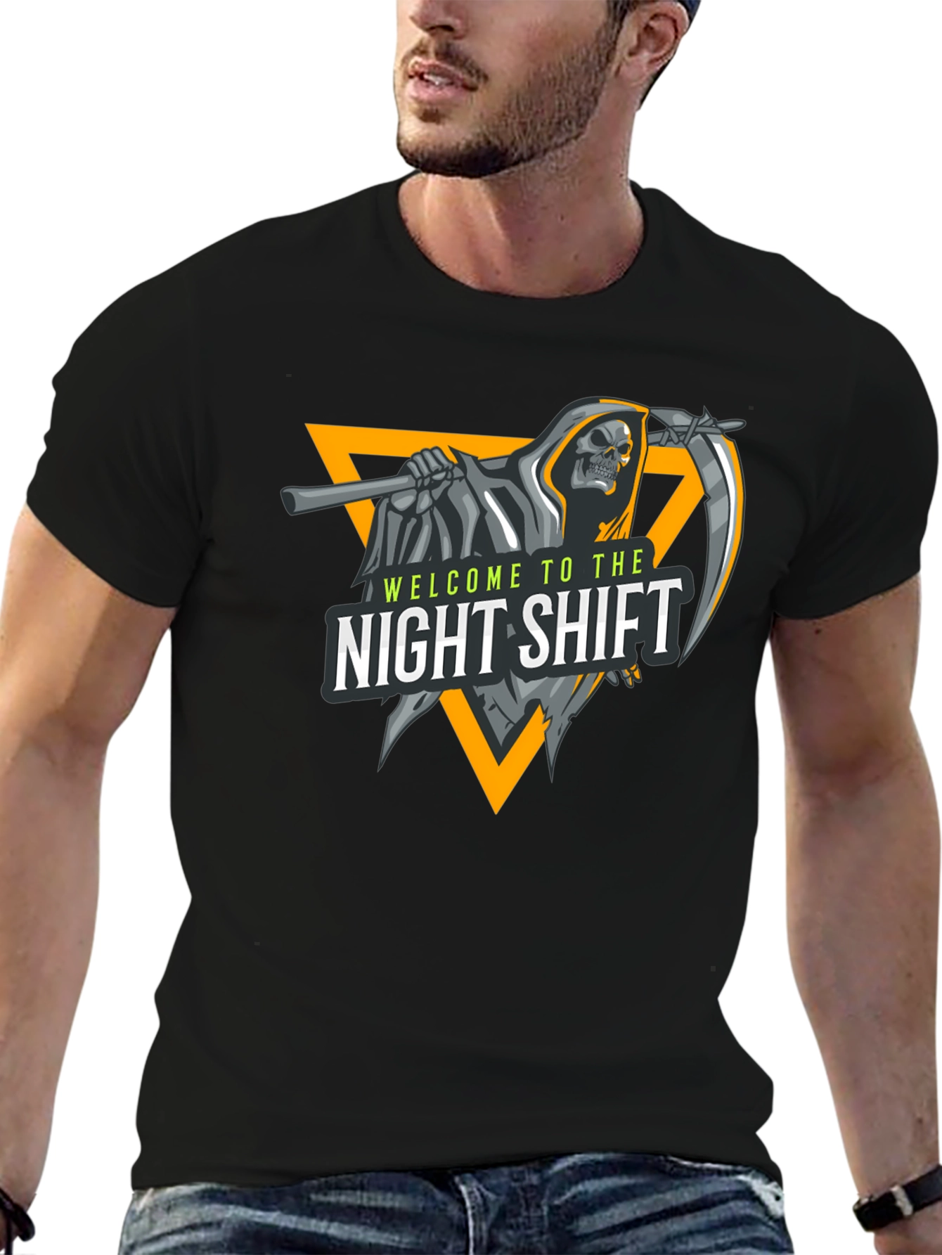 Night Shift Reaper Graphic Tee - Black Cotton T-Shirt