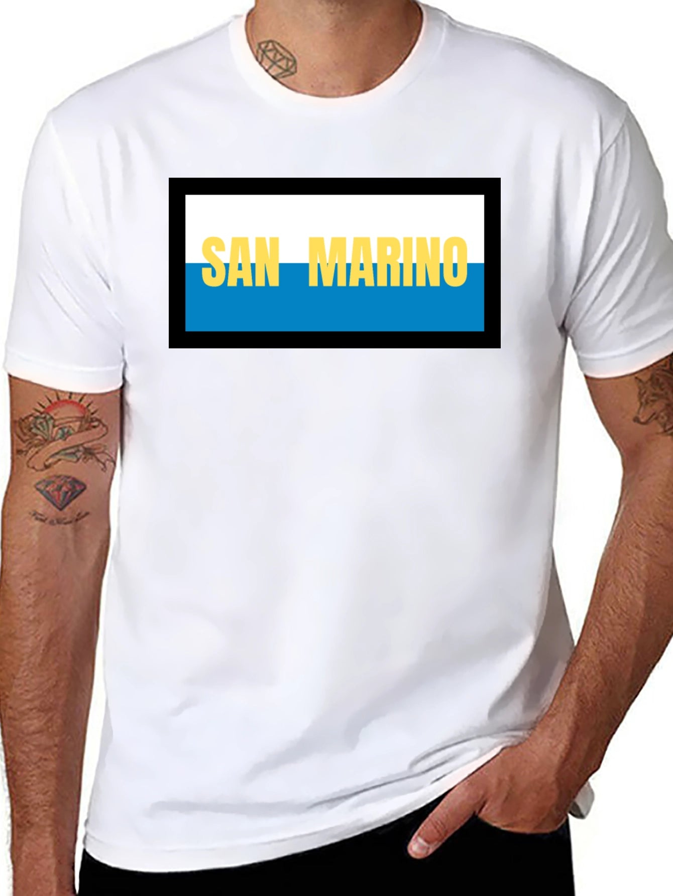 San Marino Flag T-Shirt - Black Crew Neck Tee