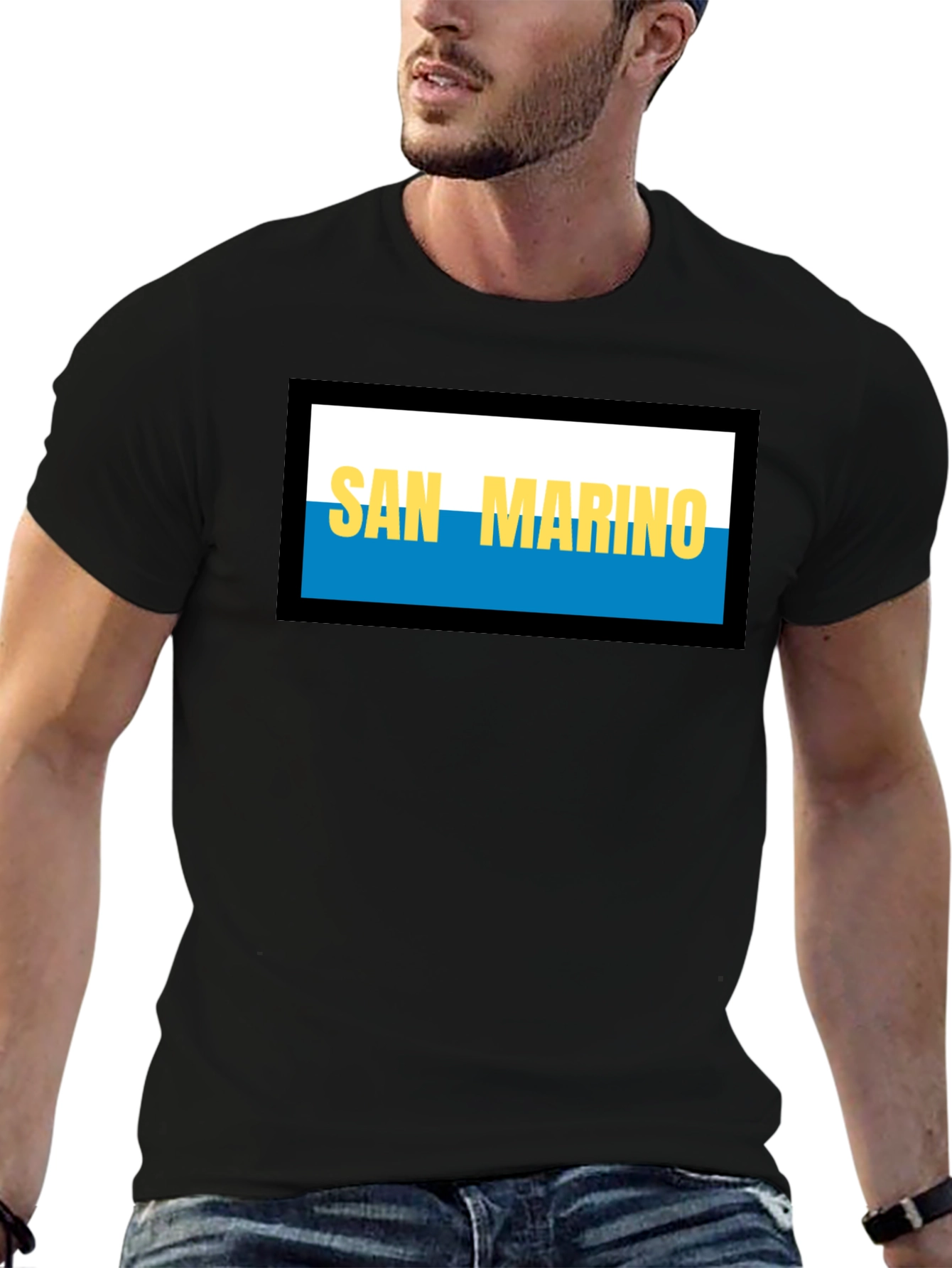 San Marino Flag T-Shirt - Black Crew Neck Tee