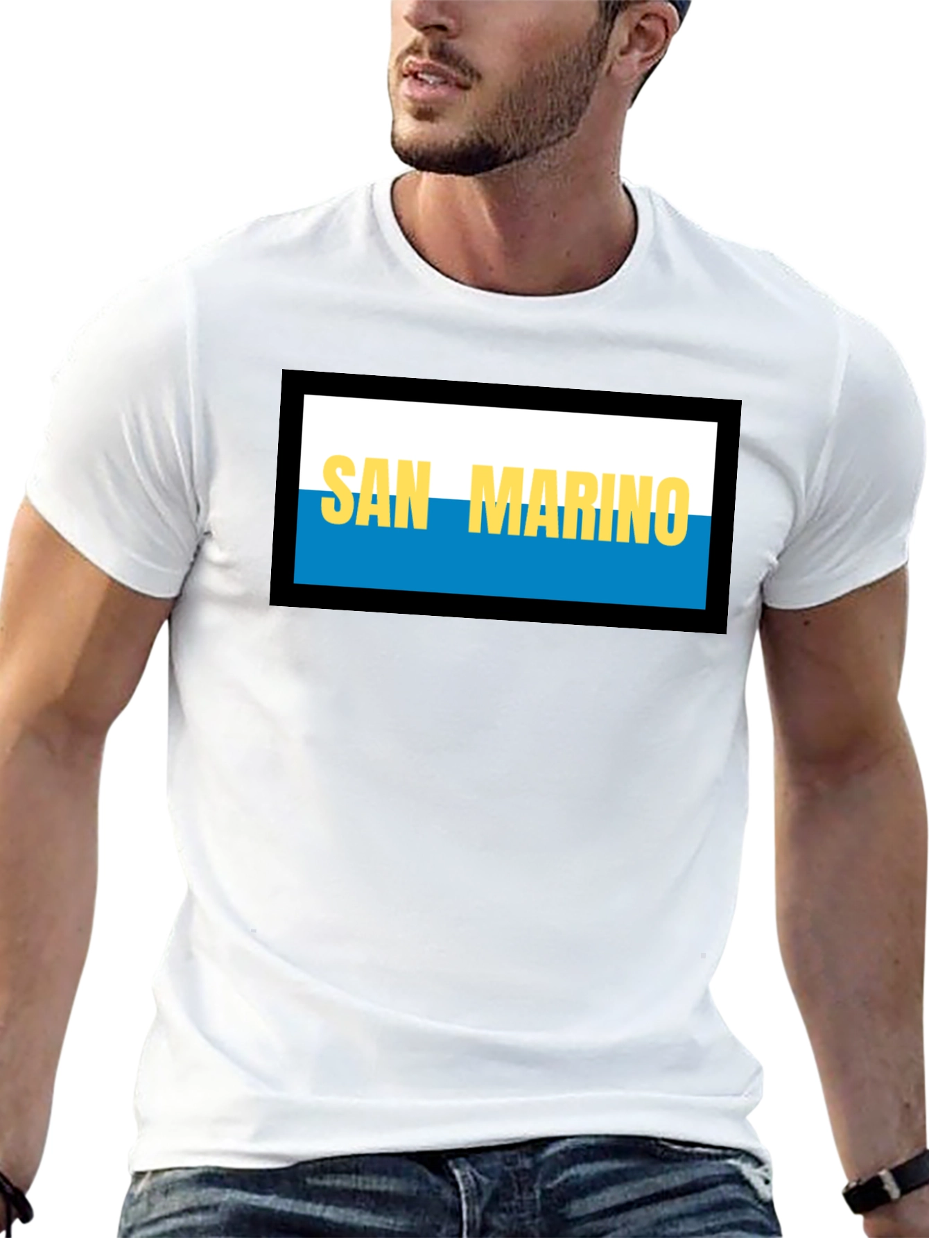 San Marino Flag T-Shirt - Black Crew Neck Tee