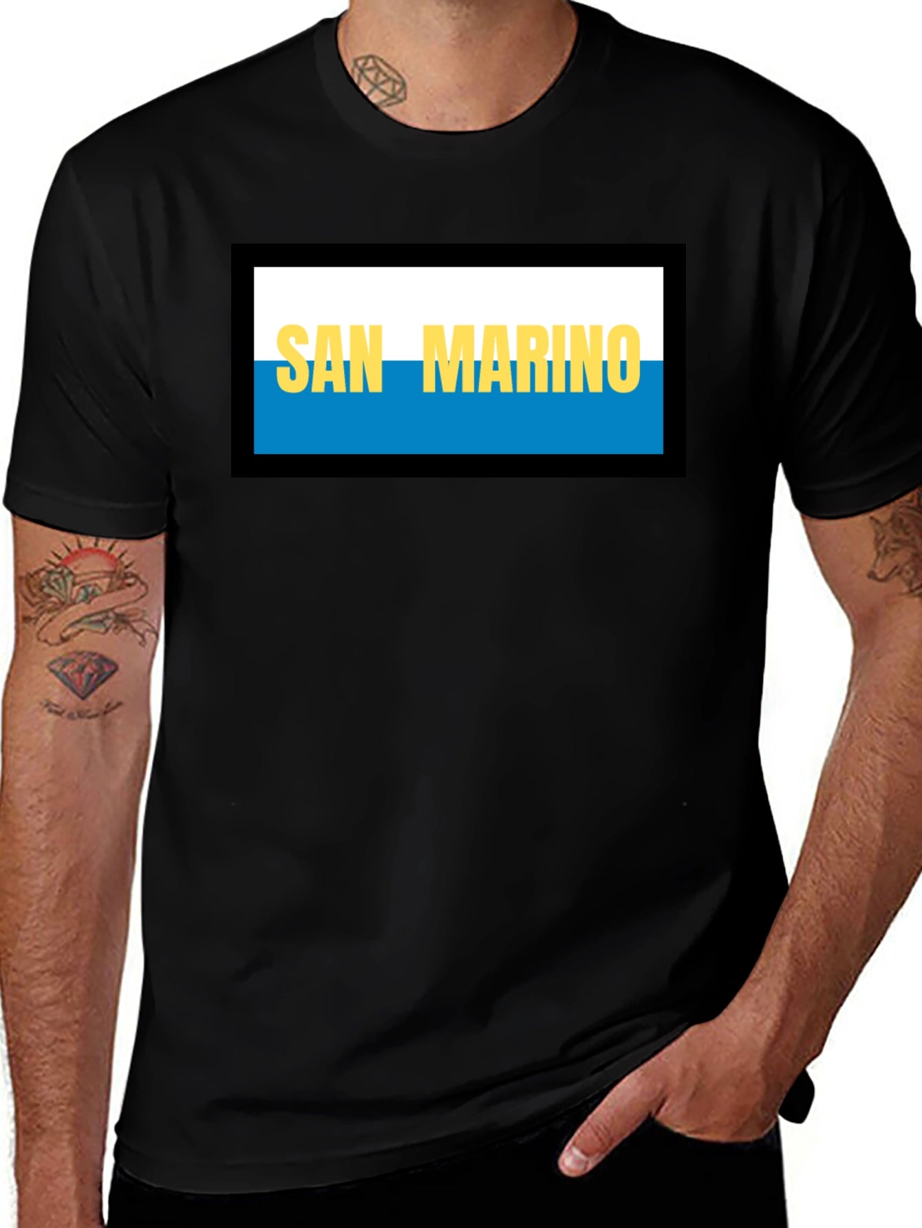 San Marino Flag T-Shirt - Black Crew Neck Tee