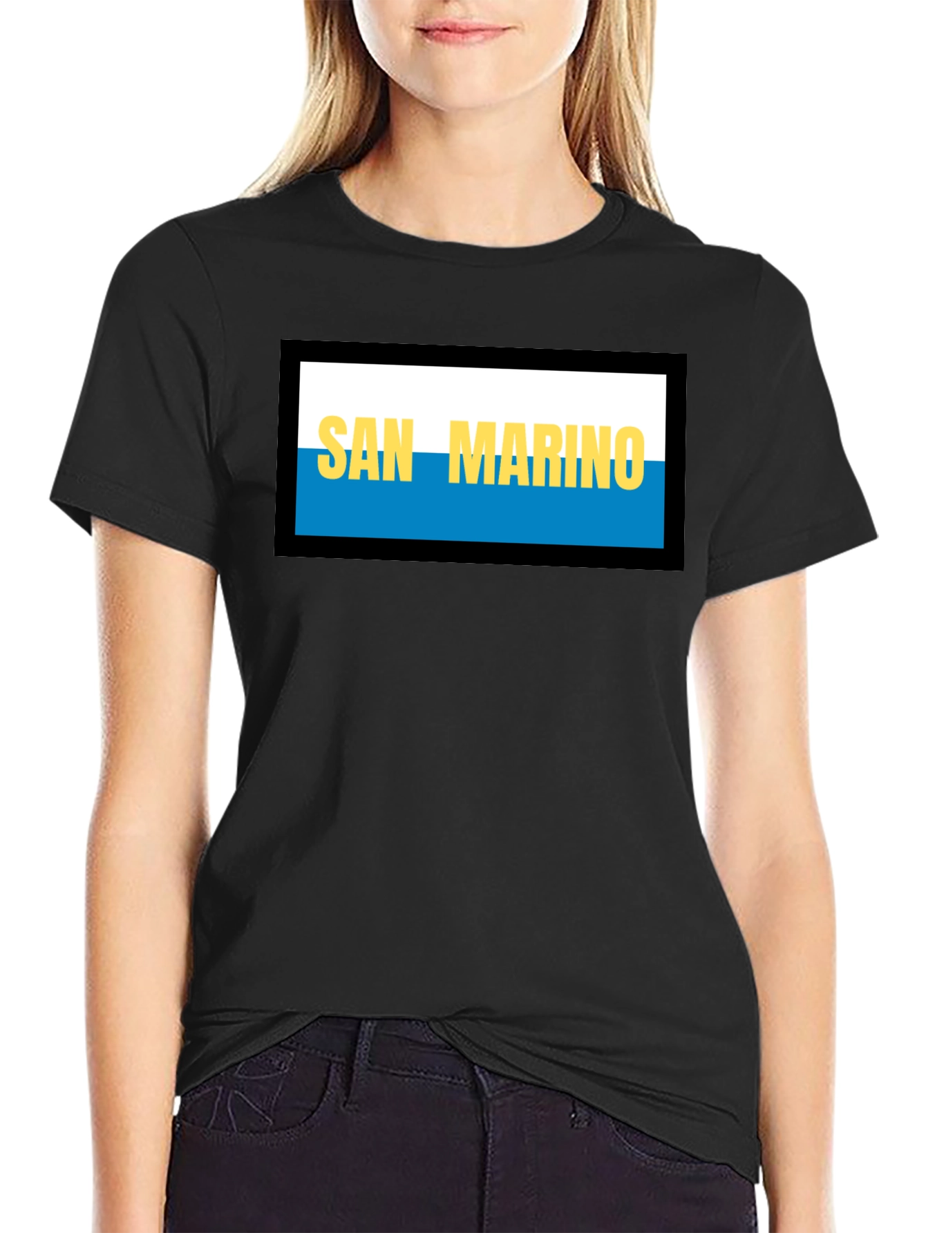 San Marino Flag T-Shirt - Black Crew Neck Tee