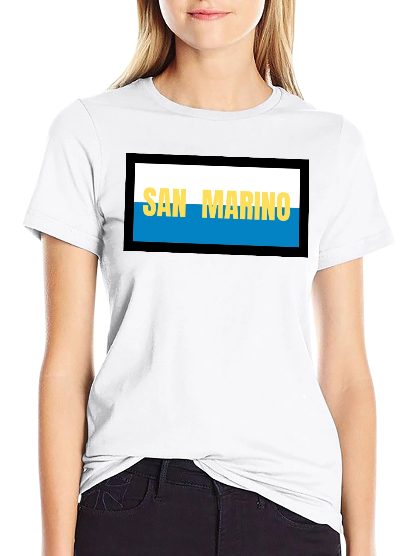 San Marino Flag T-Shirt - Black Crew Neck Tee