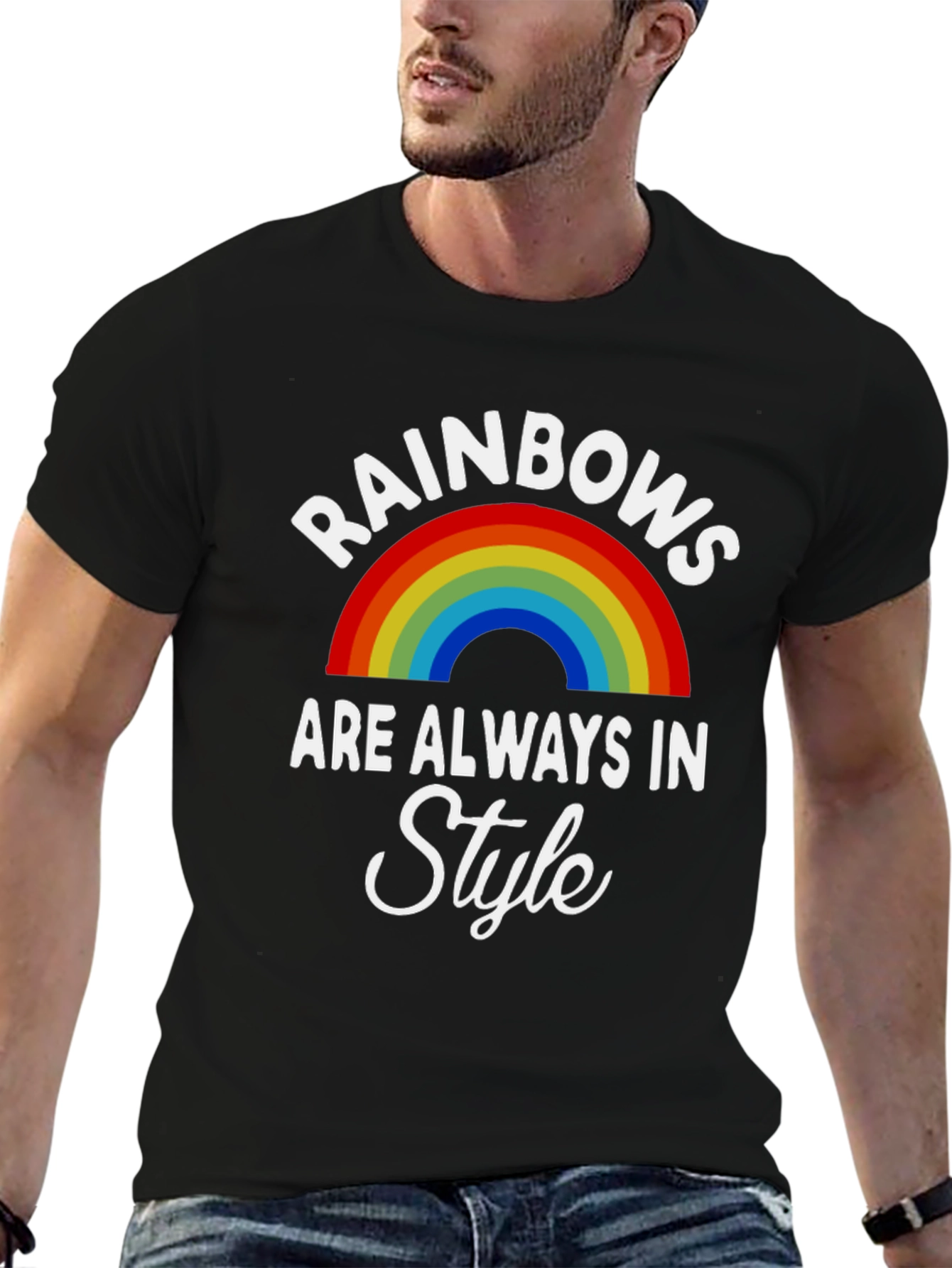 Rainbows Always in Style Black T-Shirt