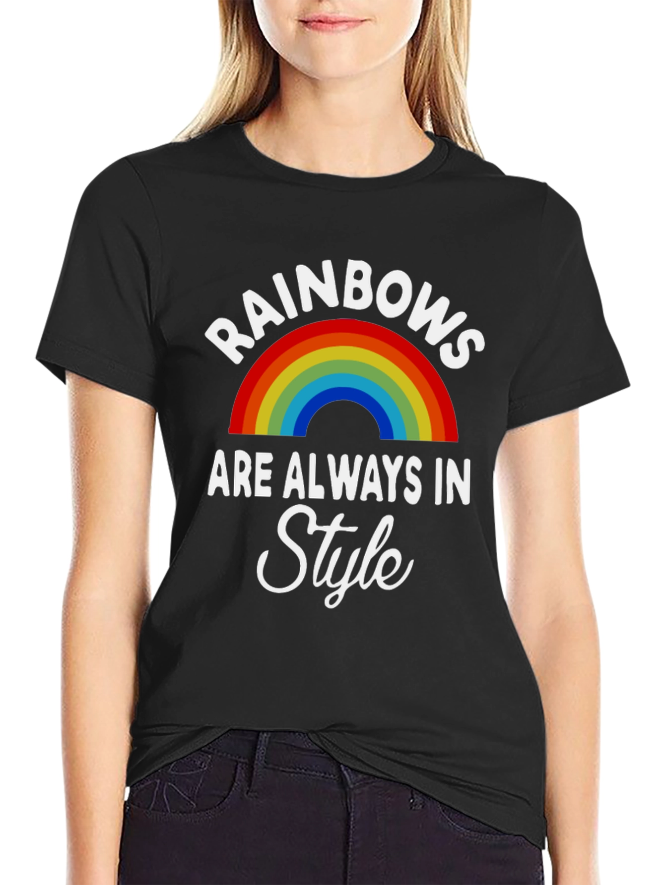 Rainbows Always in Style Black T-Shirt