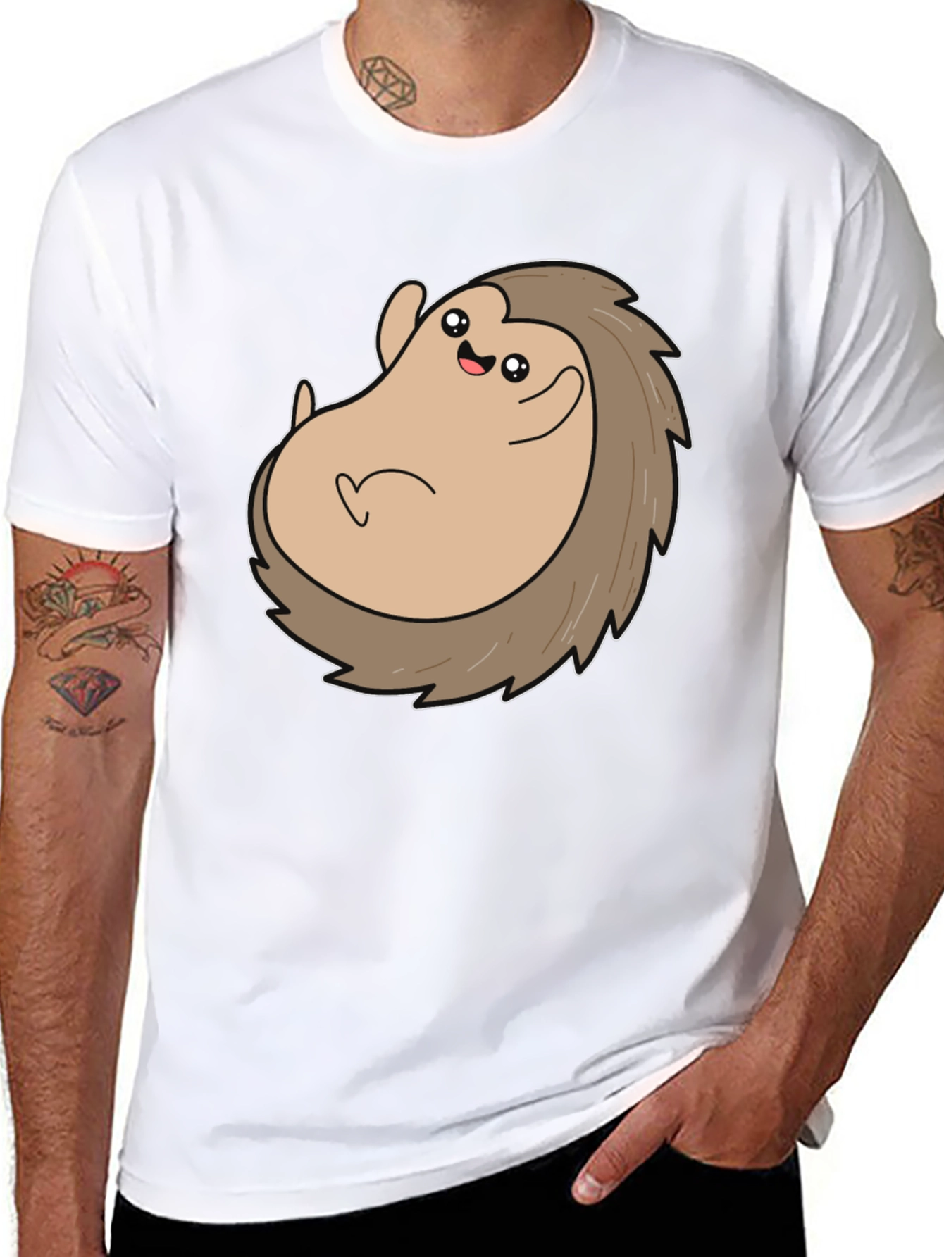 Cute Hedgehog Graphic Tee - Black Cotton T-Shirt