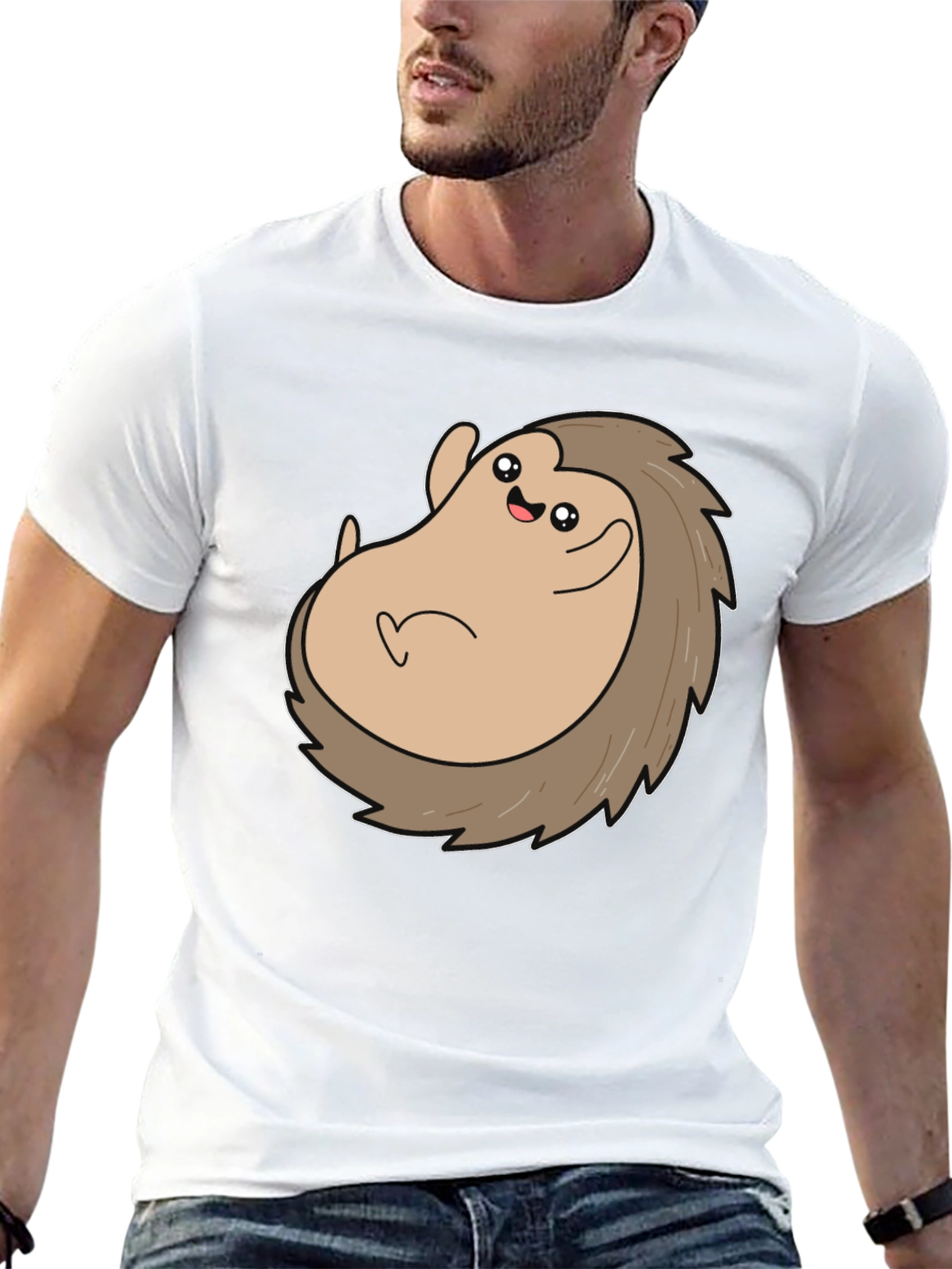 Cute Hedgehog Graphic Tee - Black Cotton T-Shirt