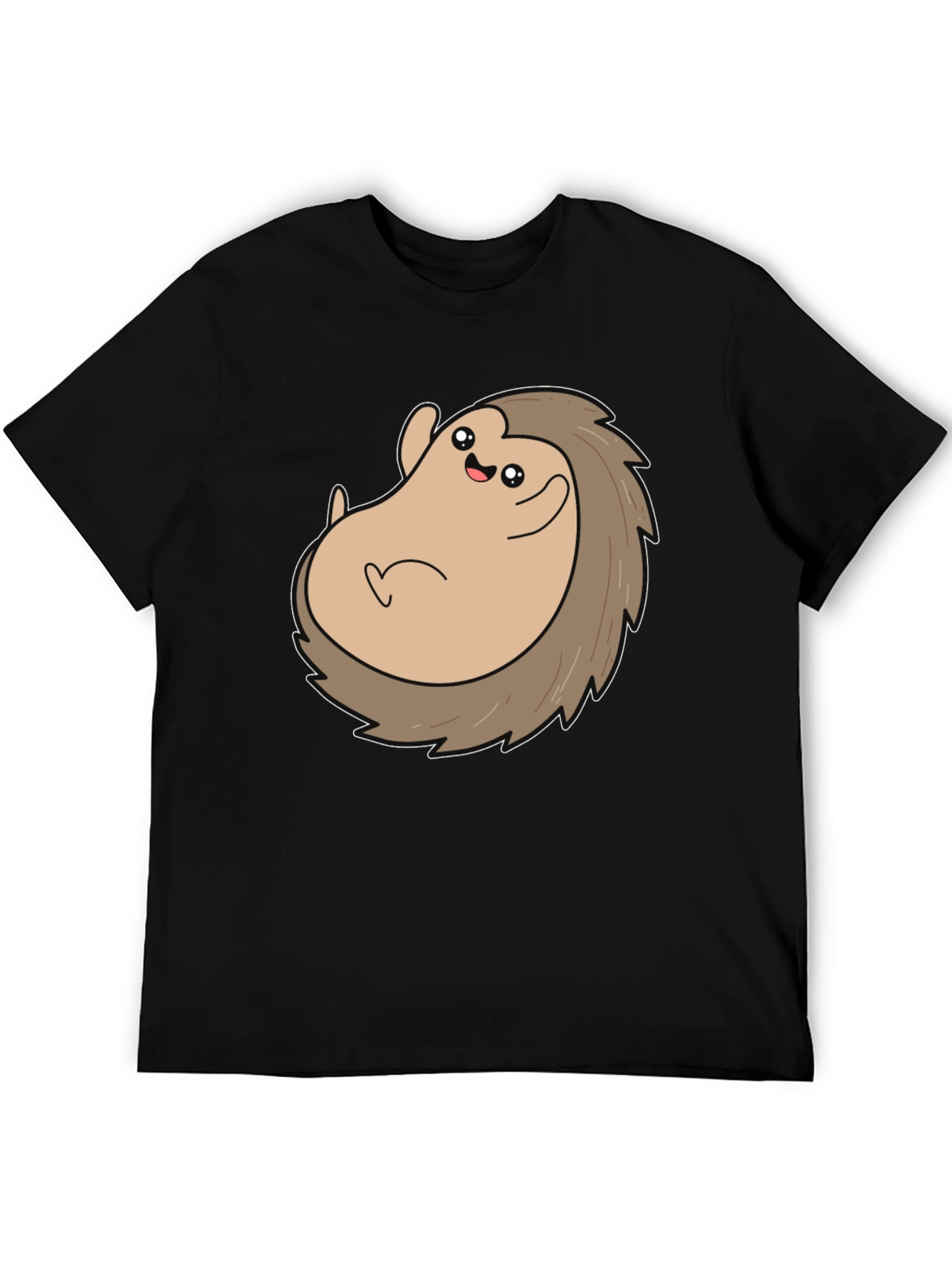 Cute Hedgehog Graphic Tee - Black Cotton T-Shirt