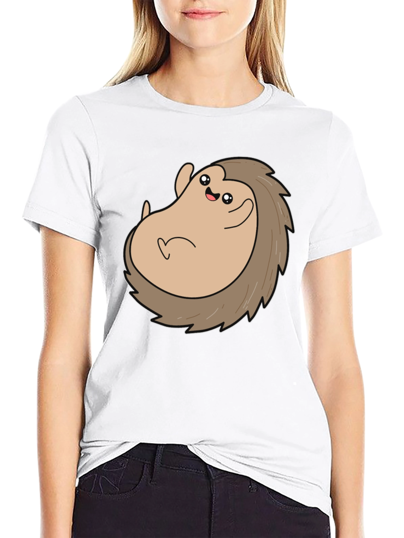 Cute Hedgehog Graphic Tee - Black Cotton T-Shirt