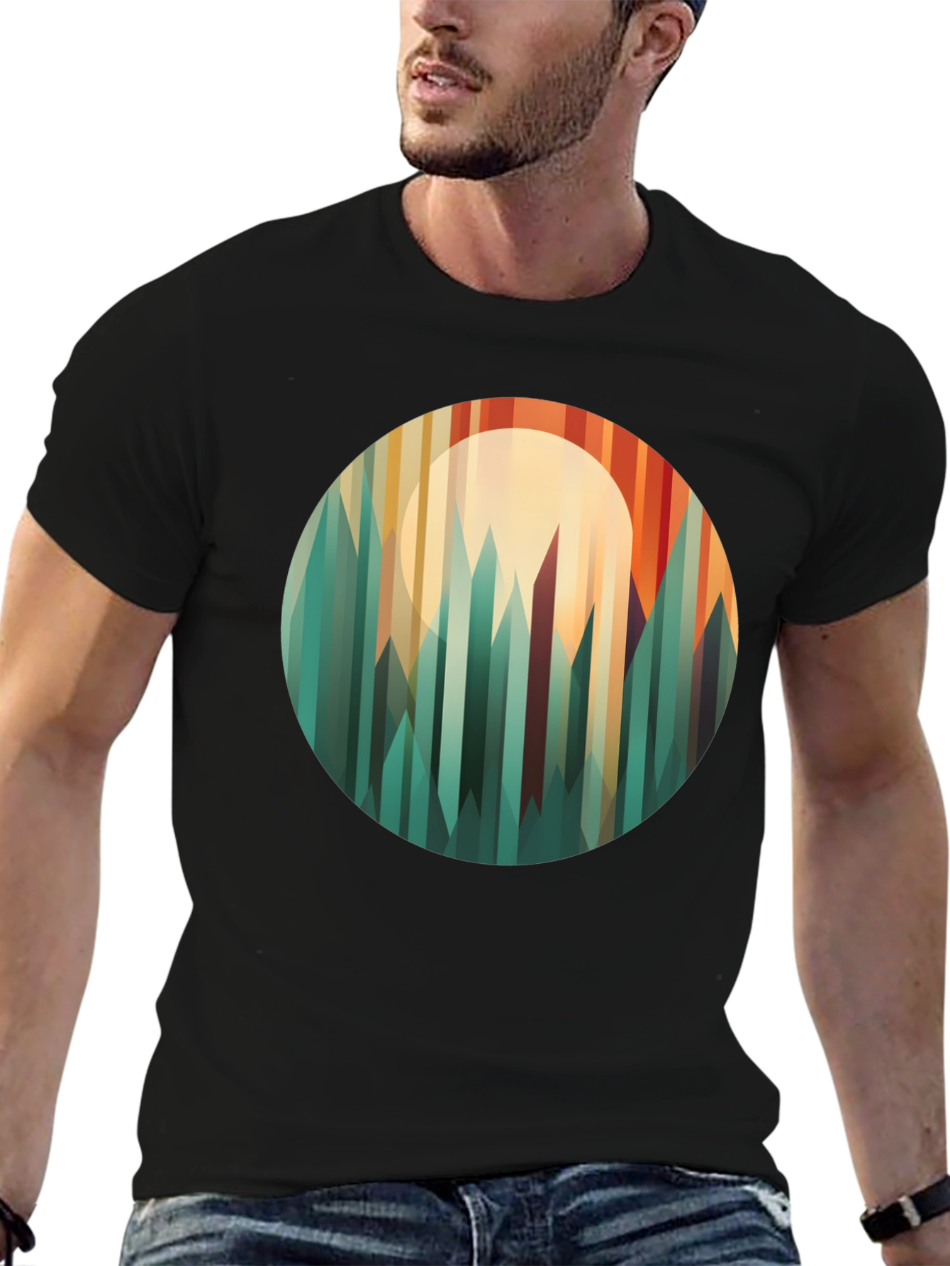 Geometric Mountainscape Graphic Tee - Modern Style