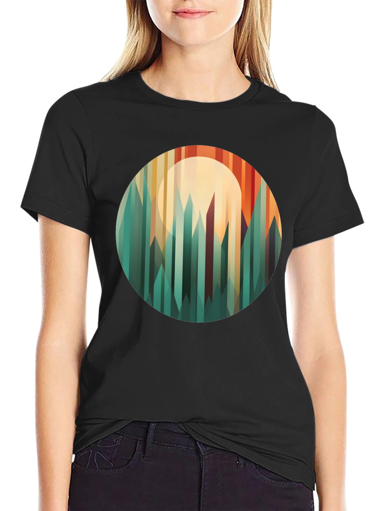 Geometric Mountainscape Graphic Tee - Modern Style
