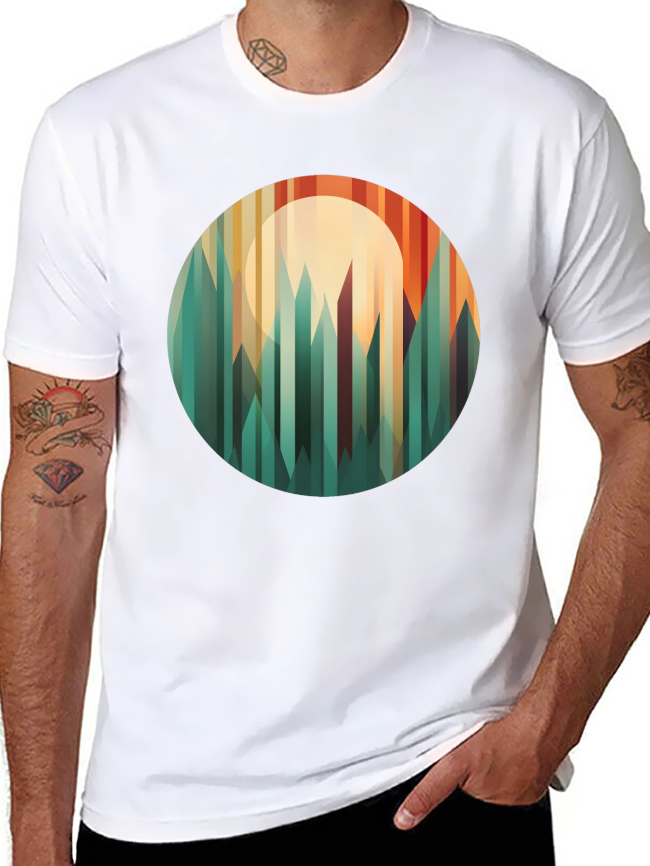 Geometric Mountainscape Graphic Tee - Modern Style