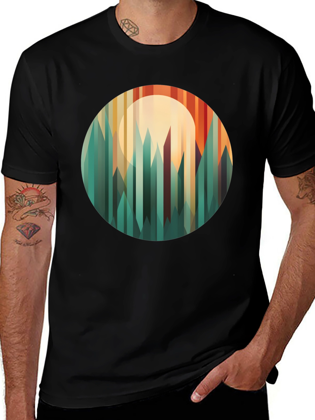Geometric Mountainscape Graphic Tee - Modern Style