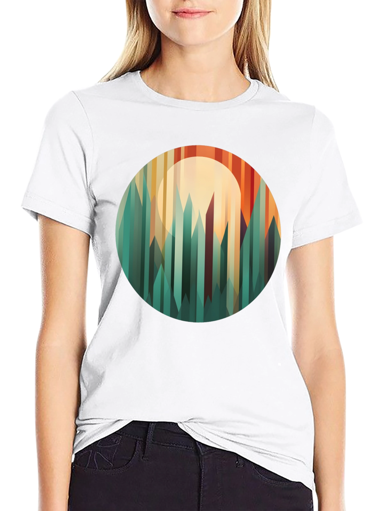 Geometric Mountainscape Graphic Tee - Modern Style