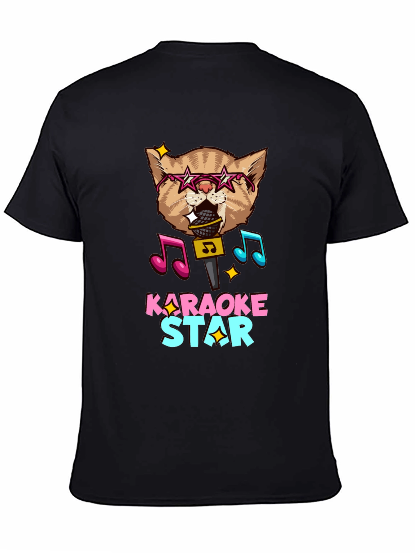 Karaoke Star Cat Graphic Tee - Black