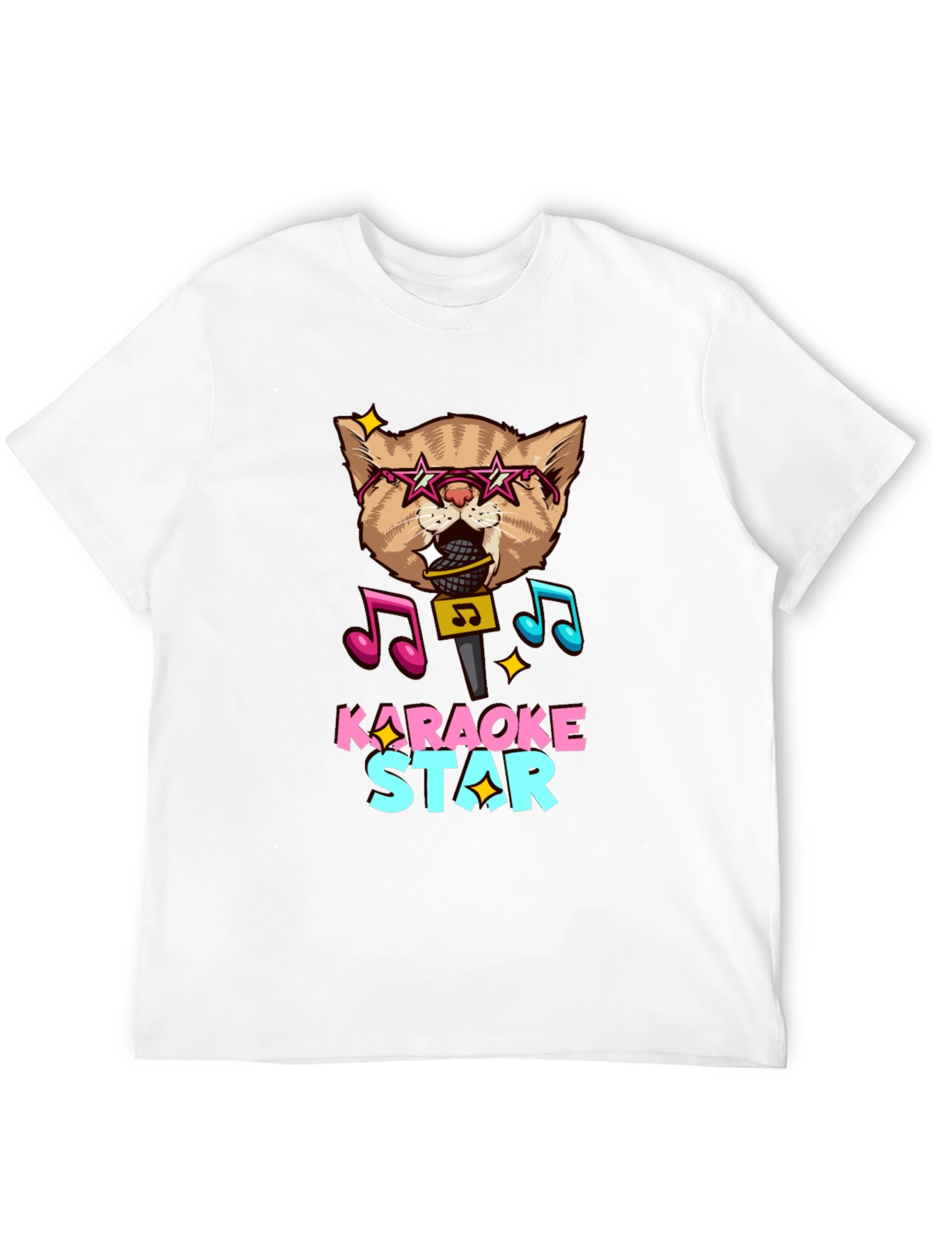Karaoke Star Cat Graphic Tee - Black