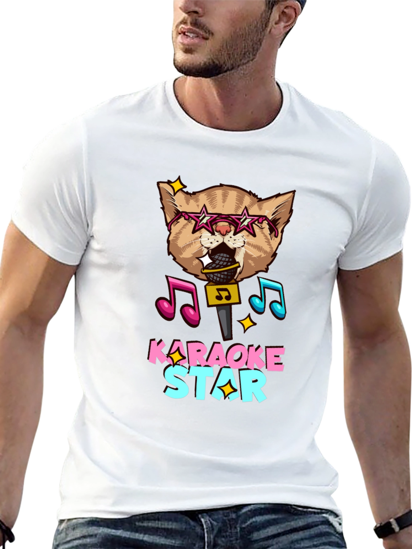 Karaoke Star Cat Graphic Tee - Black