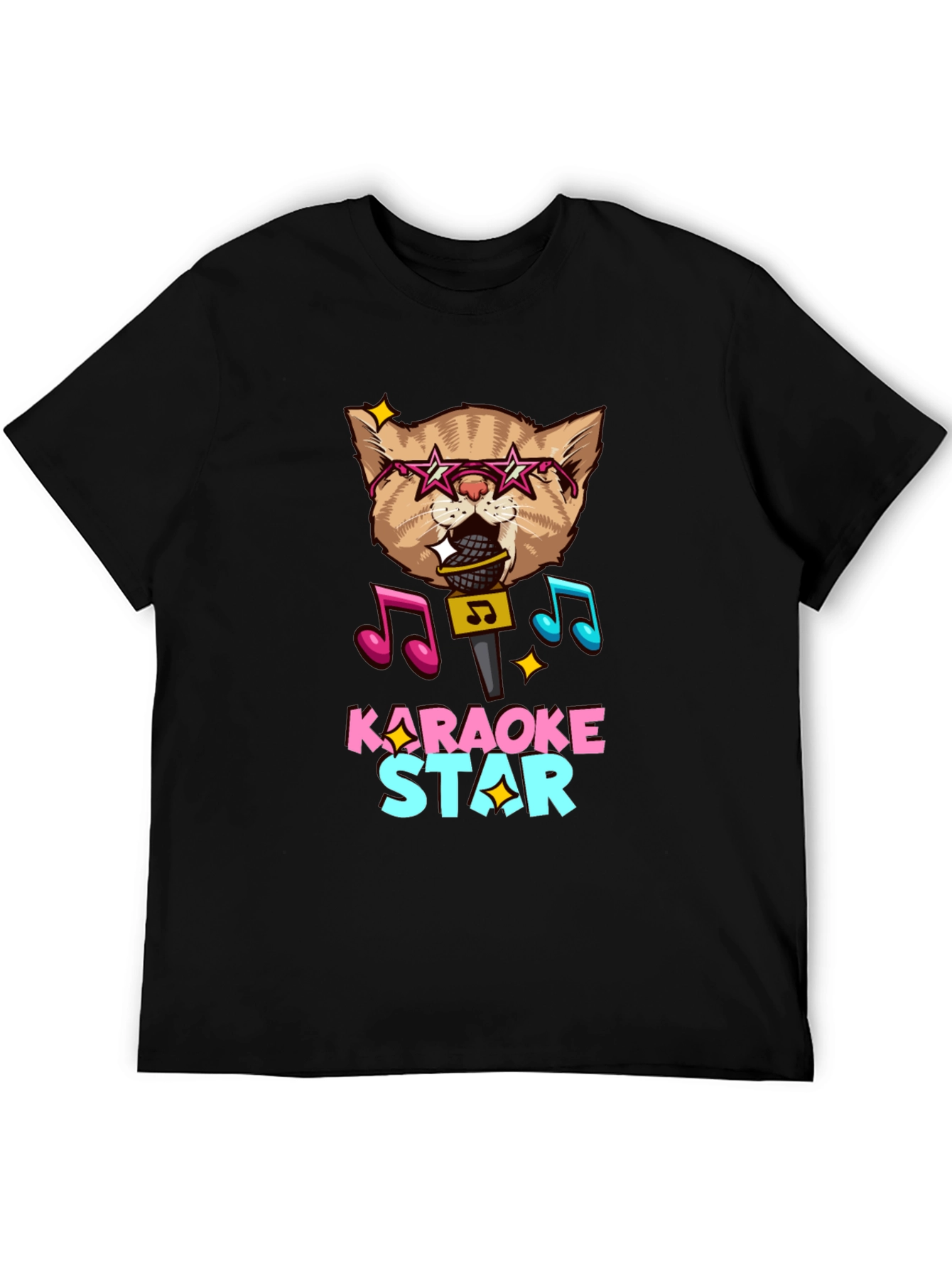 Karaoke Star Cat Graphic Tee - Black