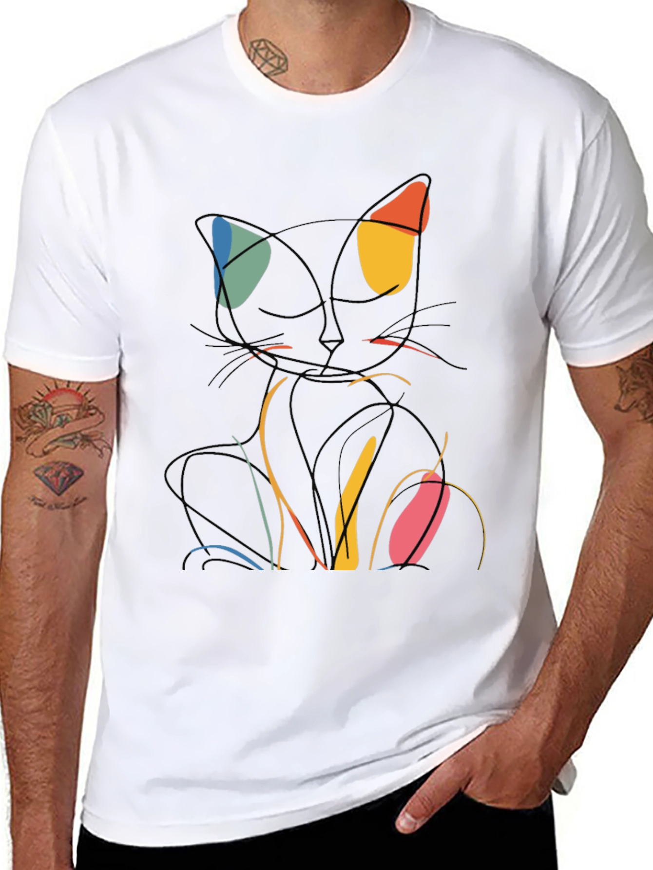 Abstract Cat Line Art Graphic T-Shirt