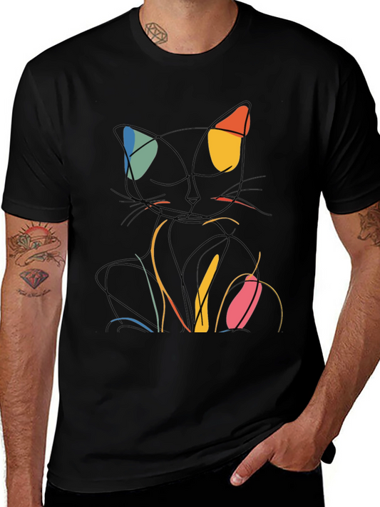 Abstract Cat Line Art Graphic T-Shirt