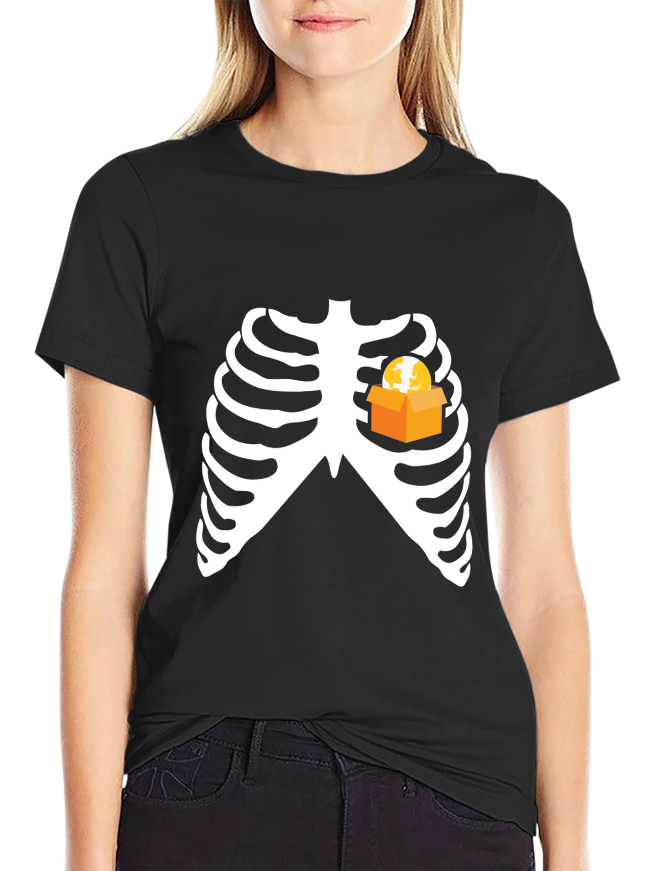 Funny Skeleton Rib Cage Halloween T-Shirt - Boxed Heart