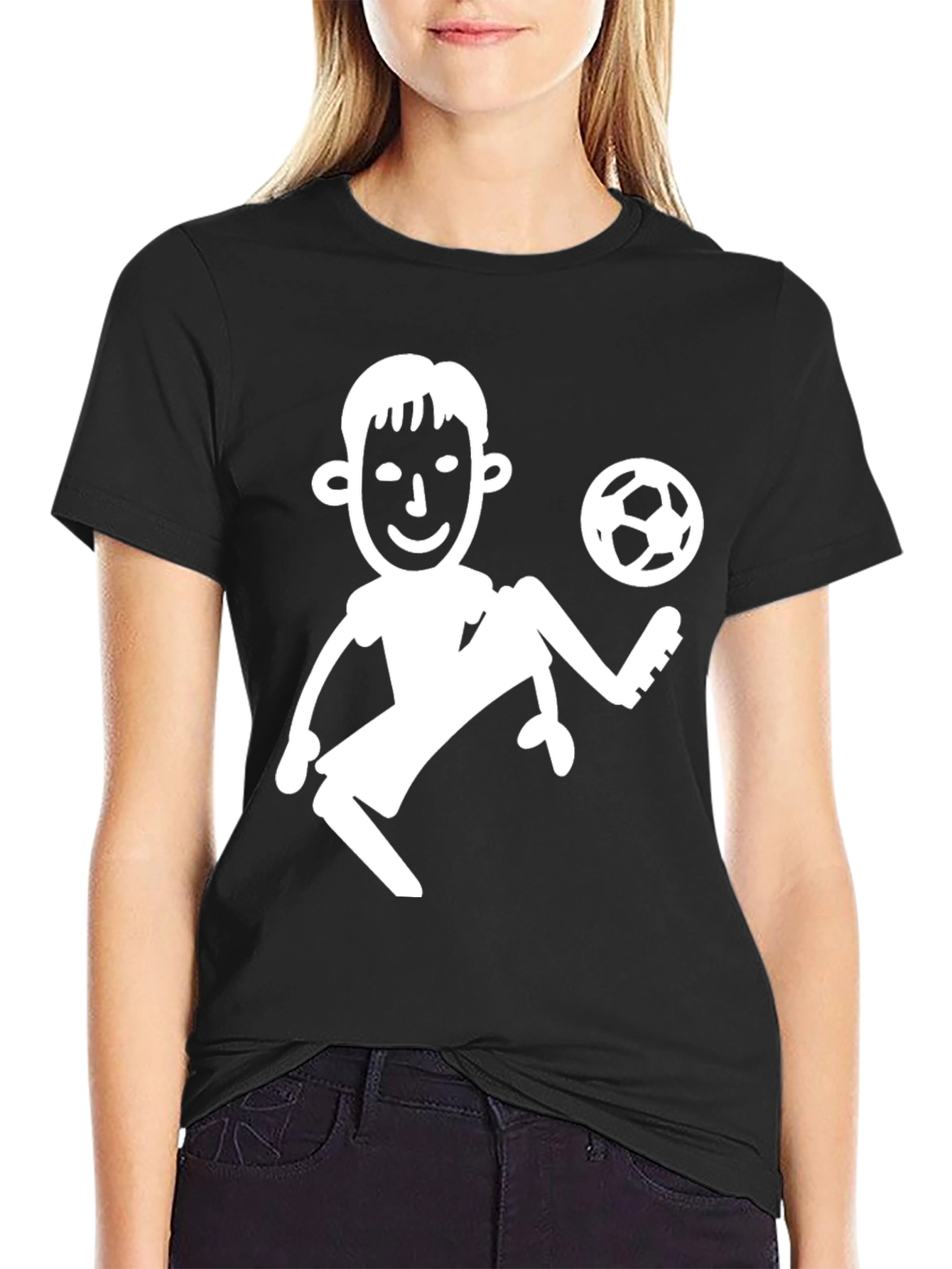 Soccer Player Graphic Tee - Black Cotton T-Shirt