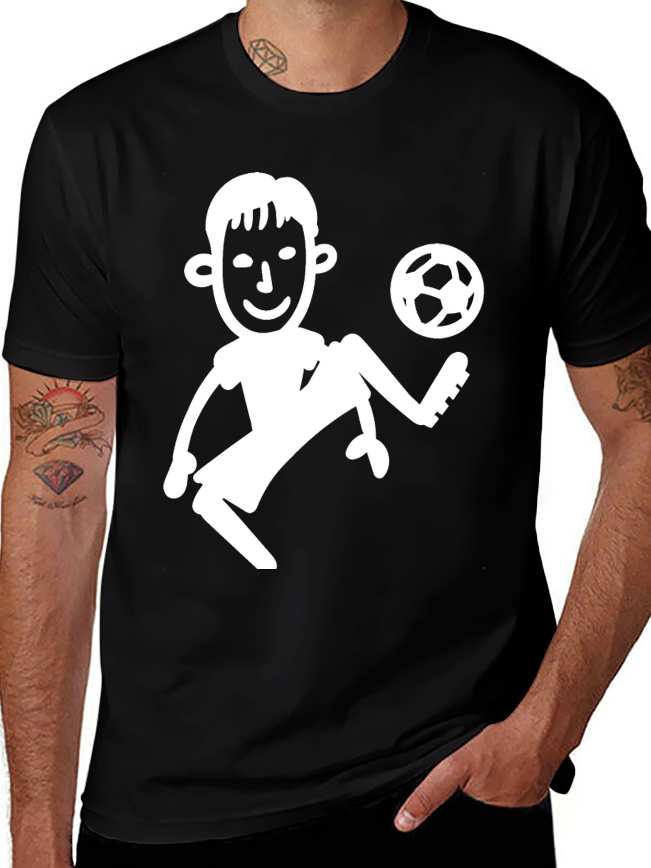 Soccer Player Graphic Tee - Black Cotton T-Shirt