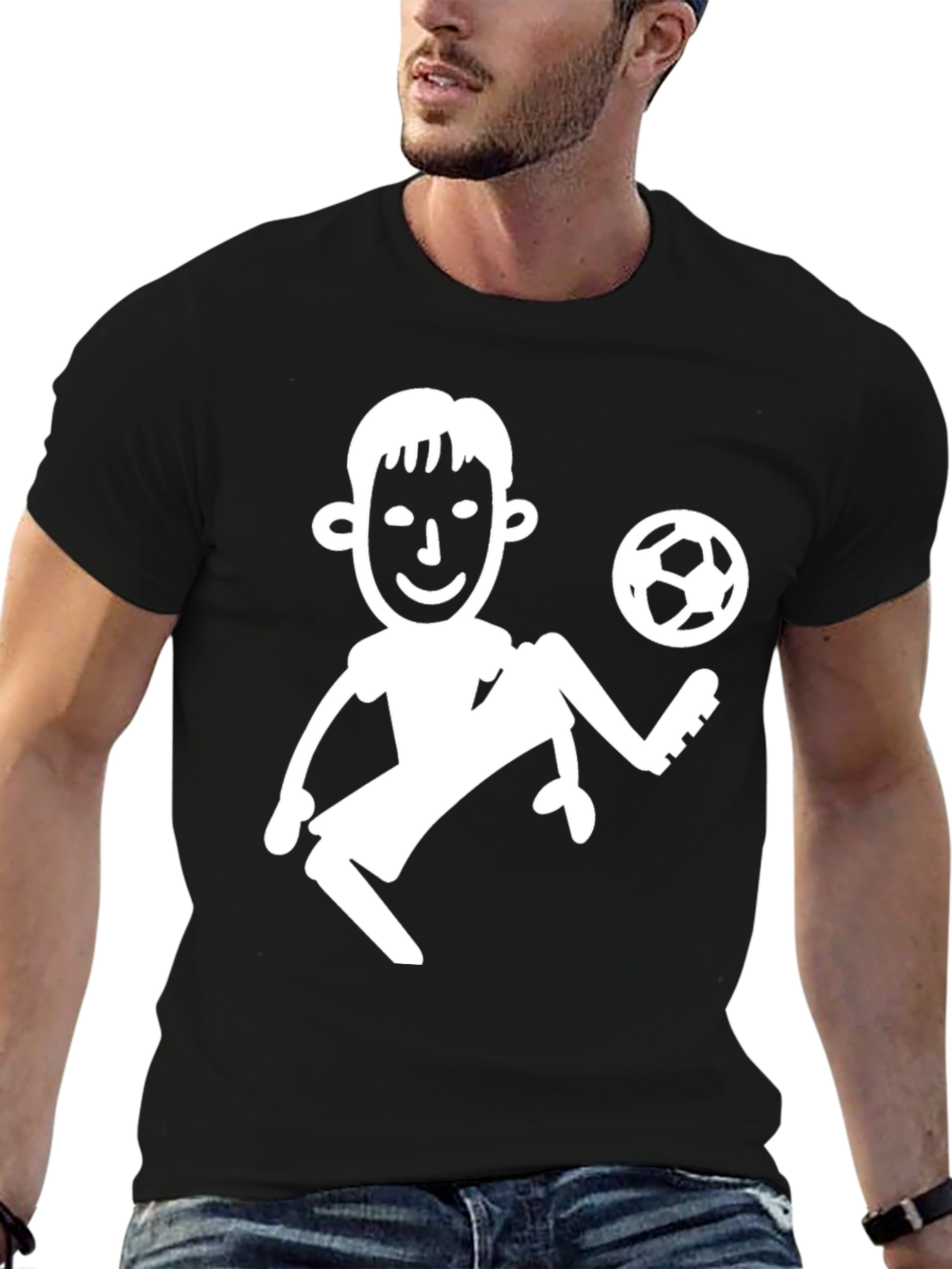 Soccer Player Graphic Tee - Black Cotton T-Shirt