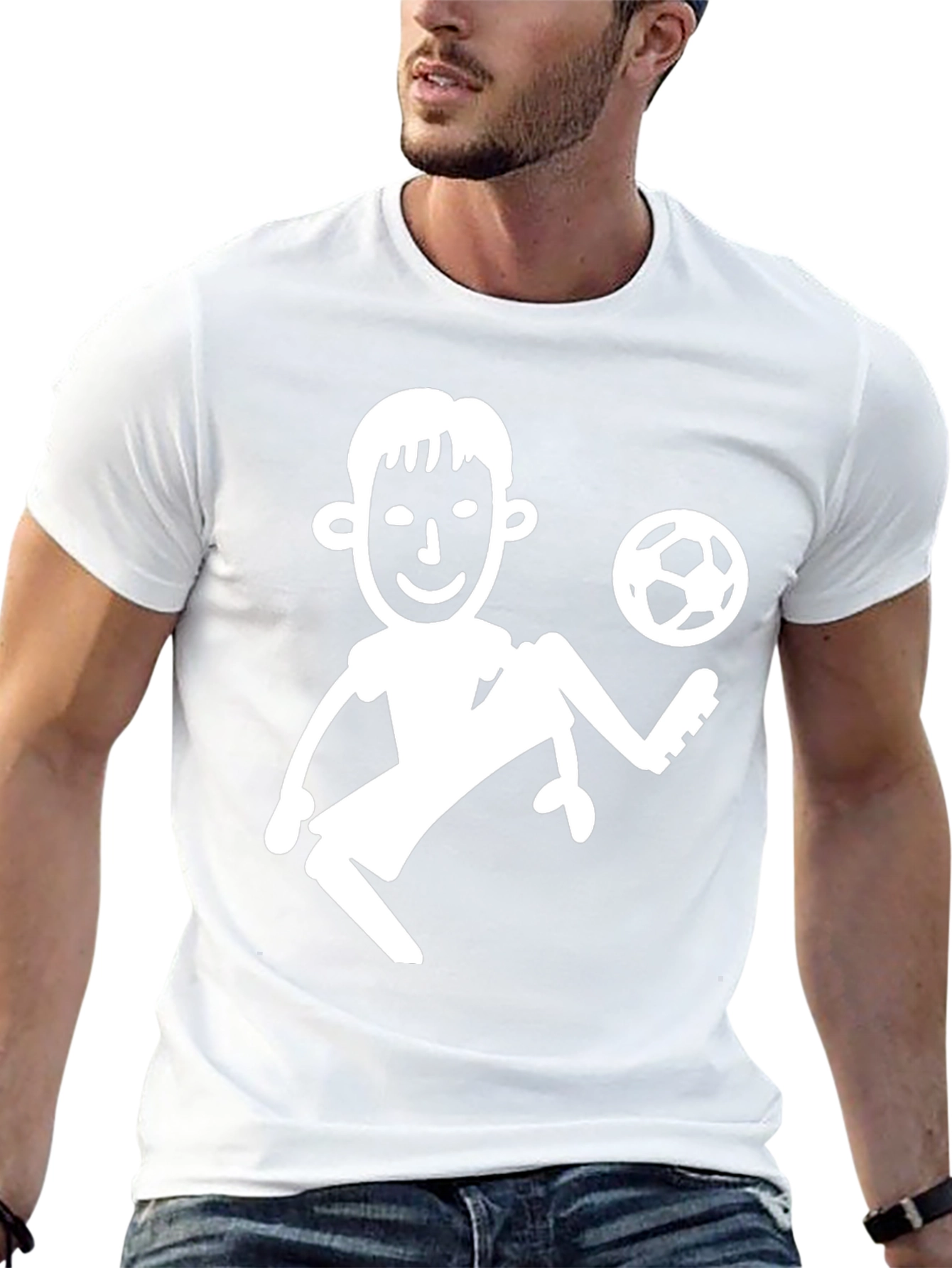 Soccer Player Graphic Tee - Black Cotton T-Shirt