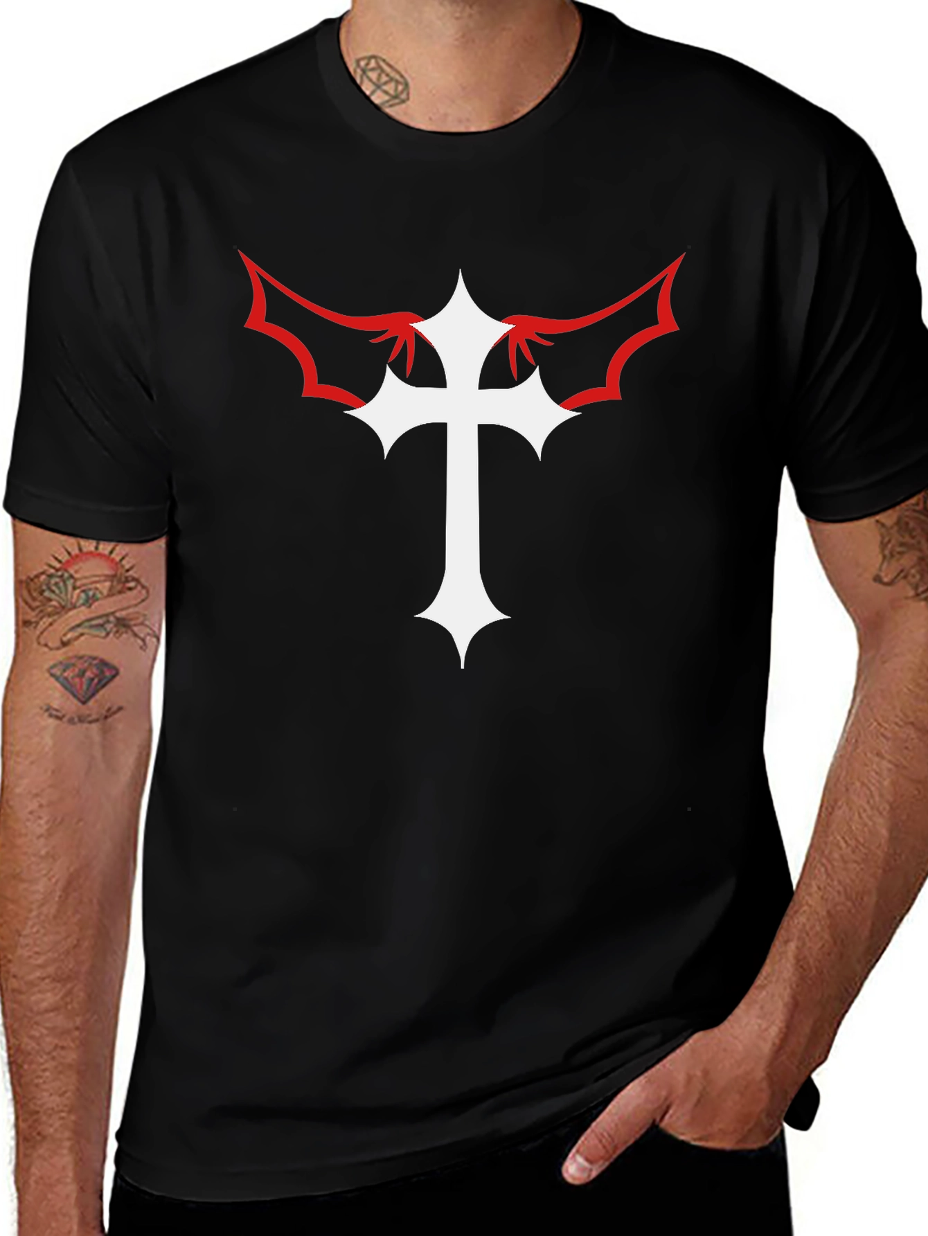Cross With Wings Black Graphic Tee