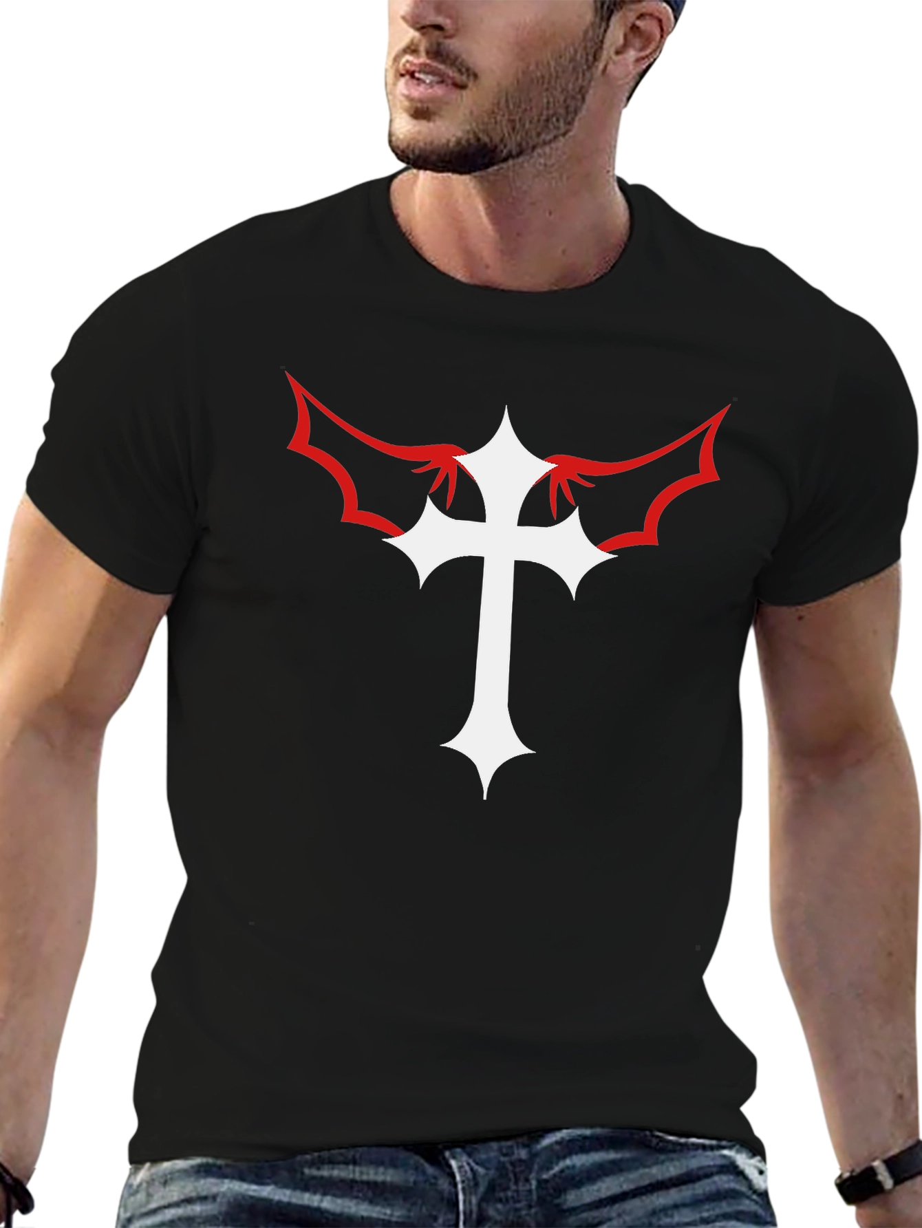 Cross With Wings Black Graphic Tee