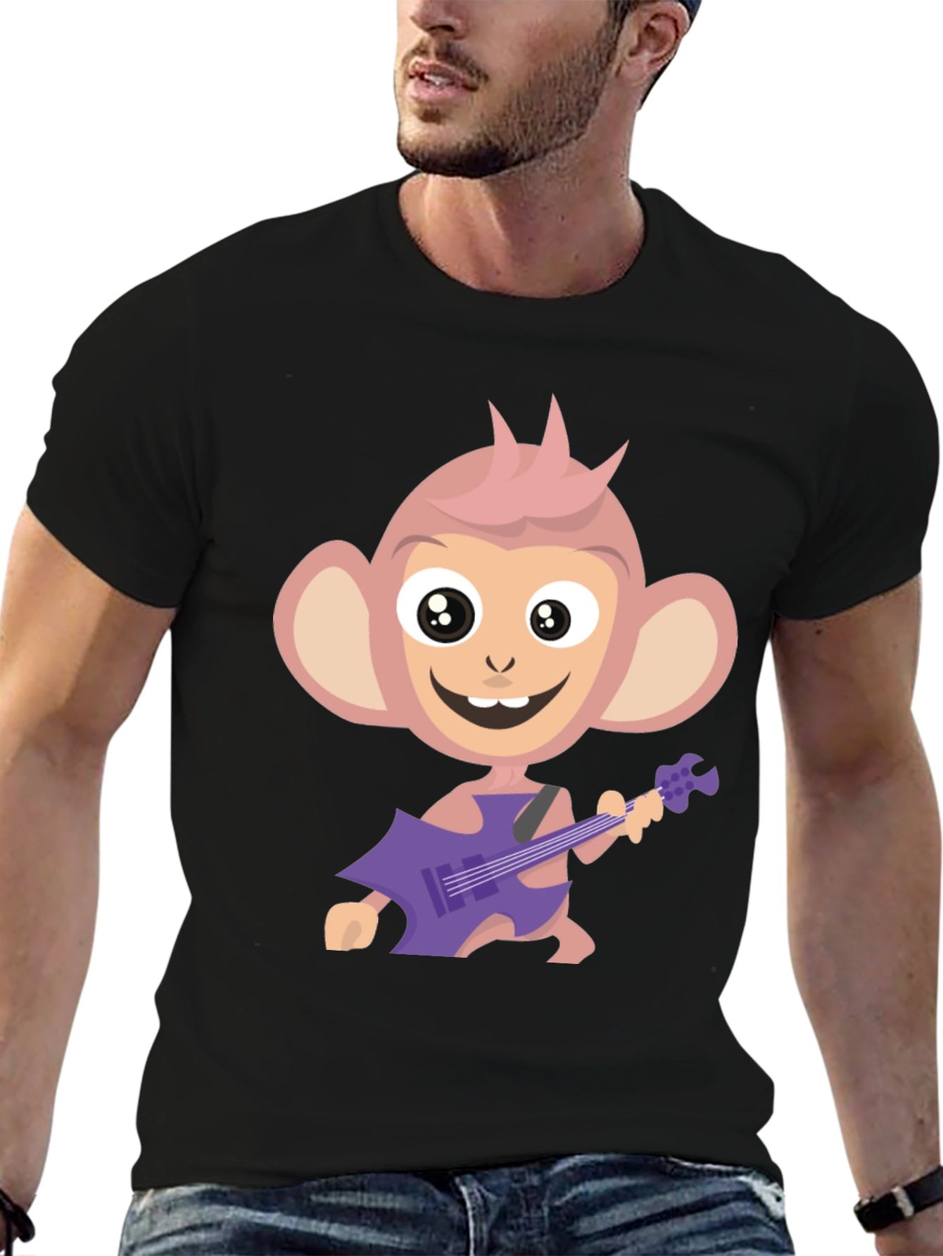 Monkey Guitar Player Graphic Tee - Funky & Fun