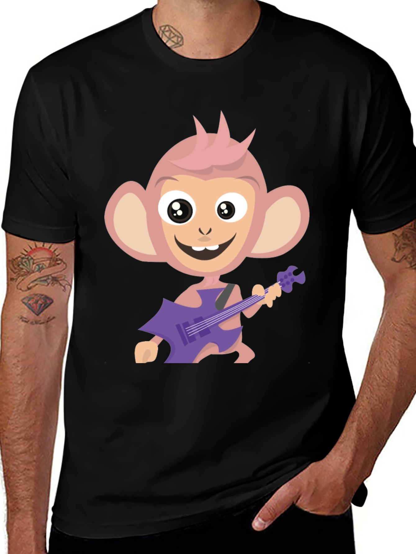 Monkey Guitar Player Graphic Tee - Funky & Fun