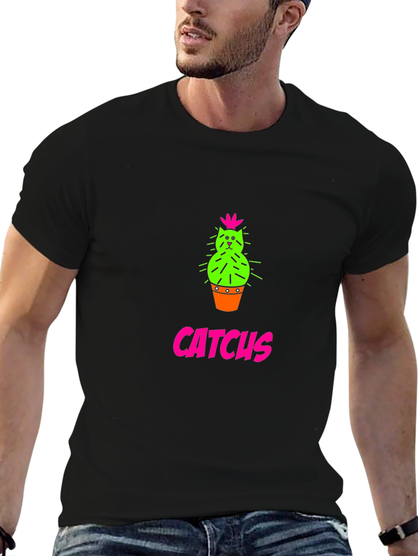 CATCHUS Cactus Cat Graphic T-Shirt - Black