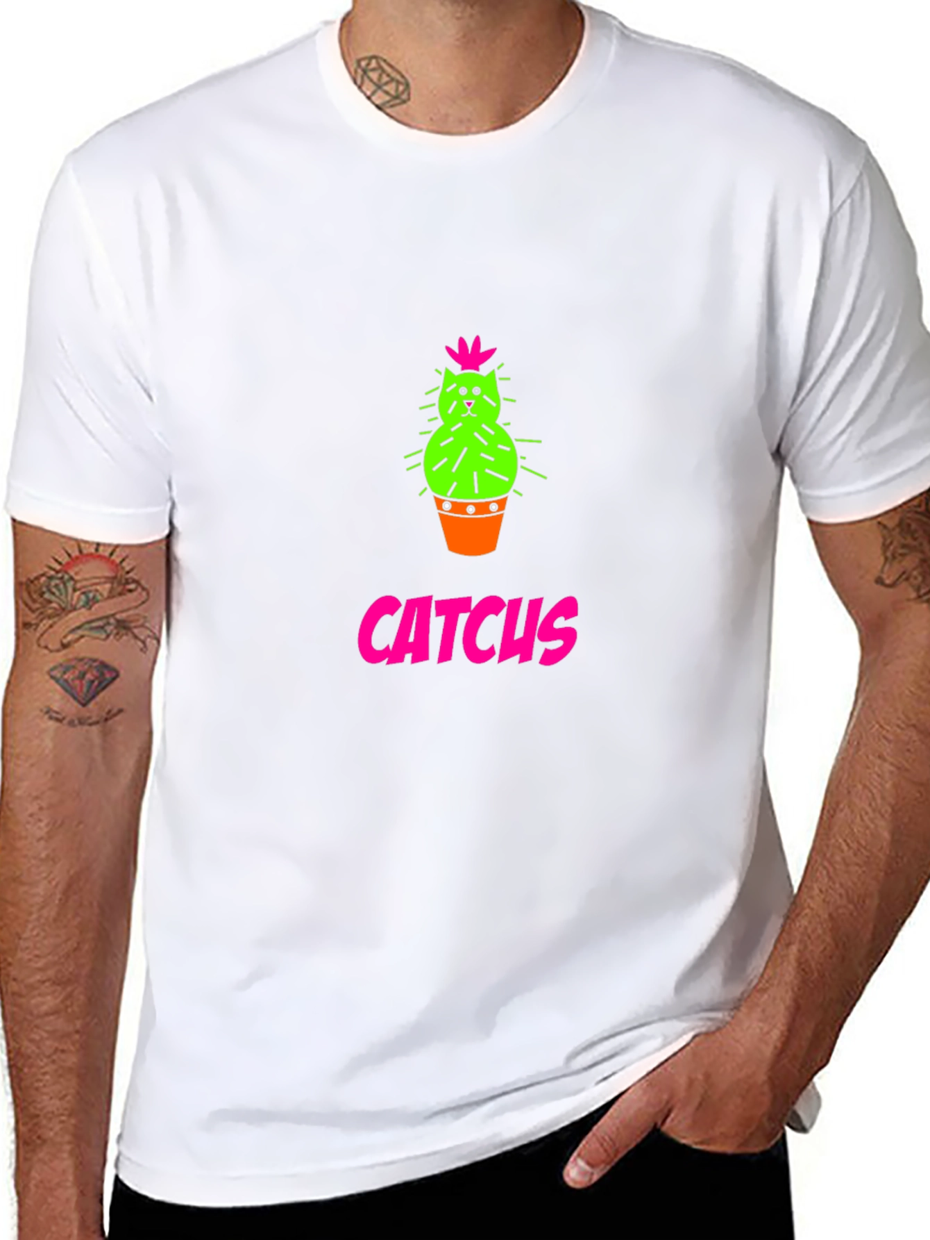 CATCHUS Cactus Cat Graphic T-Shirt - Black