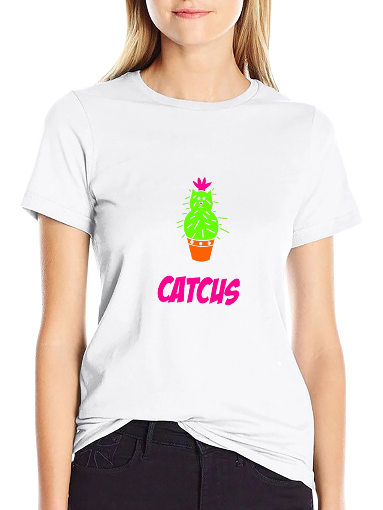 CATCHUS Cactus Cat Graphic T-Shirt - Black